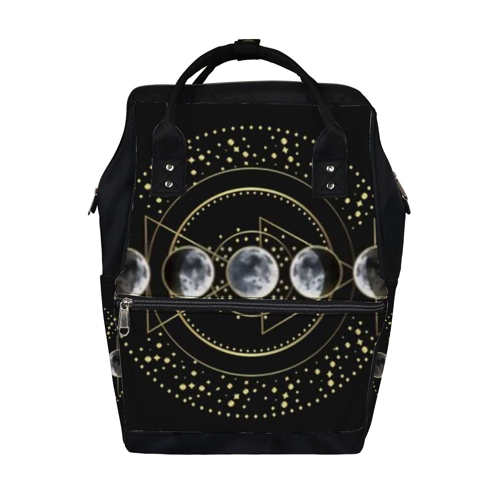 Vintage Boho Black and White Moon Phases Waterproof Diaper Backpack - Large Capacity Baby Nappy Changing Bag with Laptop Compartment for Travel | Durable & Stylish Unisex Diaper Bag for Women & Men | Perfect for Parenting, Daycare, Beach Trips and Business Travel
