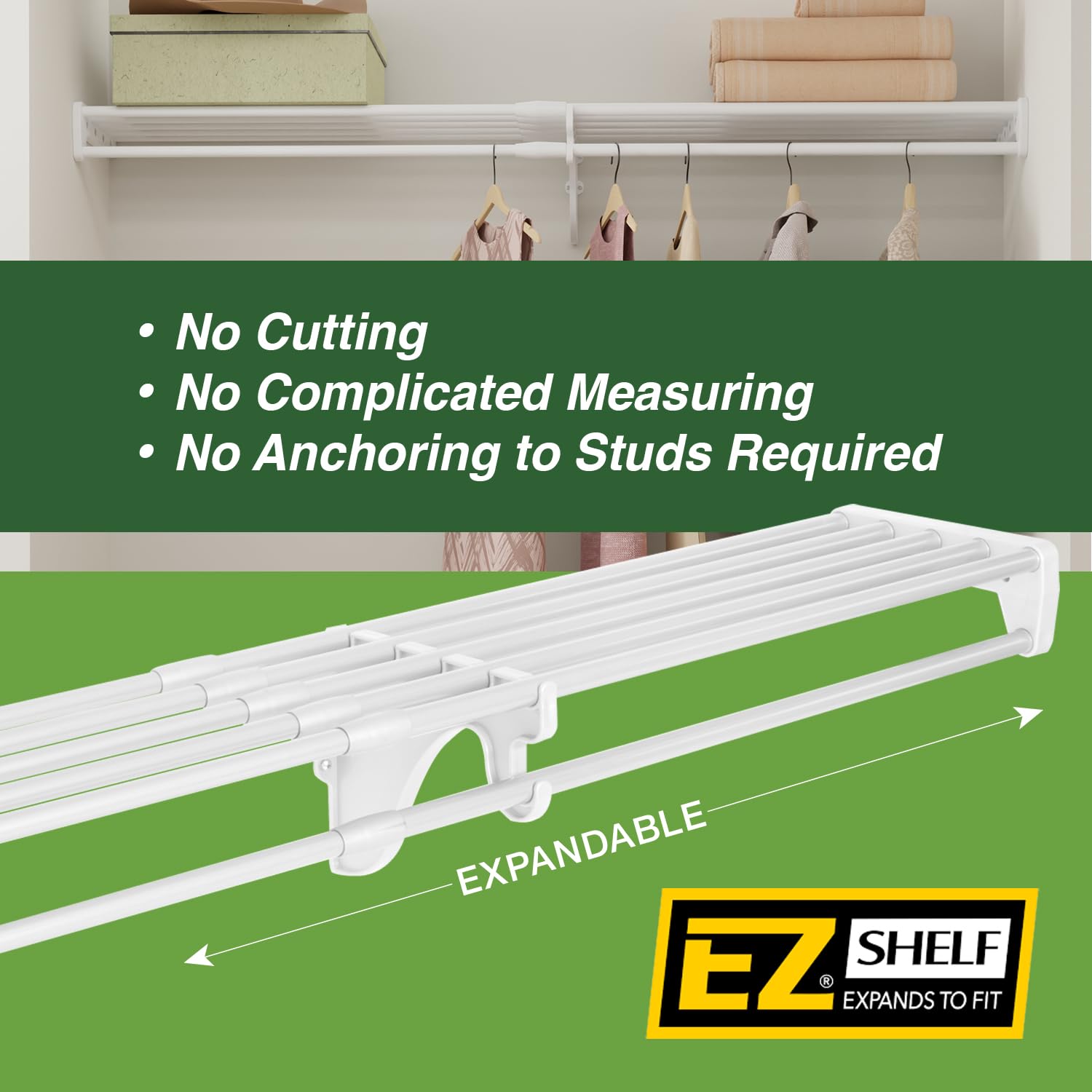 EZ SHELF - Expandable Closet Shelf with Hanging Rod (29