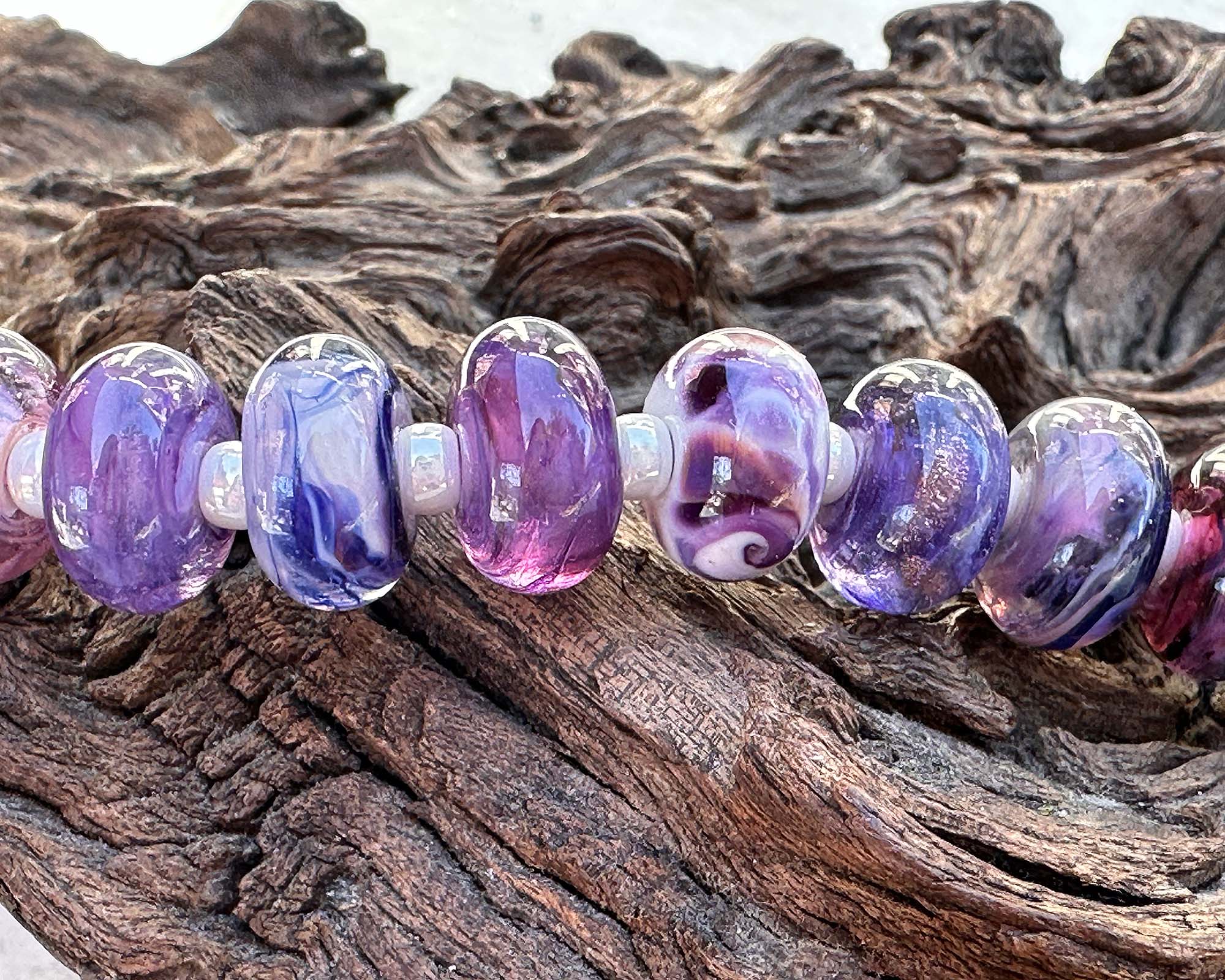 18 Purple Lampwork Beads Mixed SRA - Handmade Glass Beads for Jewelry Making, DIY Crafts, Bracelets & Necklaces - Perfect for Beaders and Craft Enthusiasts