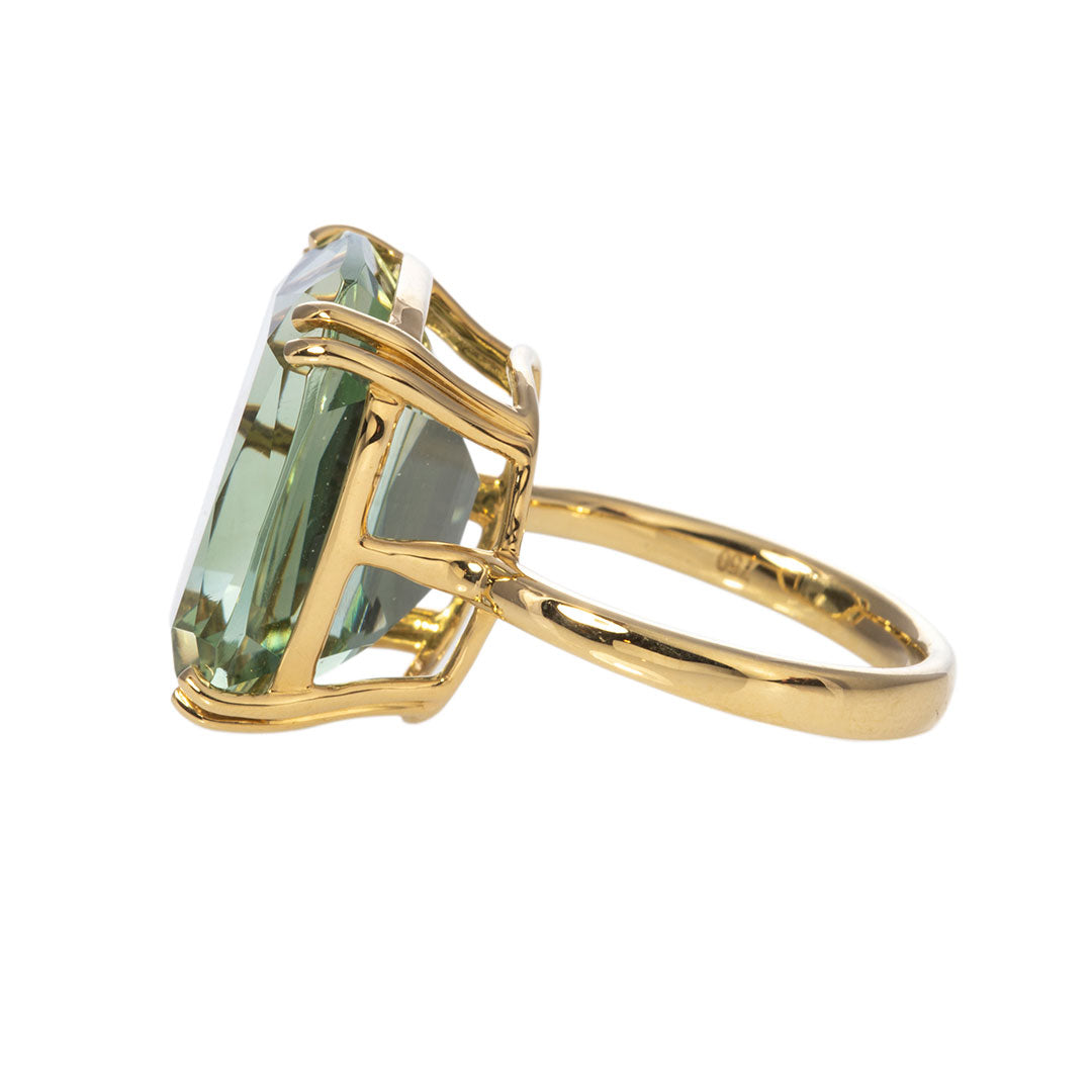 Goshwara 18K Yellow Gold Cushion Prasiolite Ring for Women | Elegant Green Gemstone Jewelry for Engagement, Wedding & Special Occasions