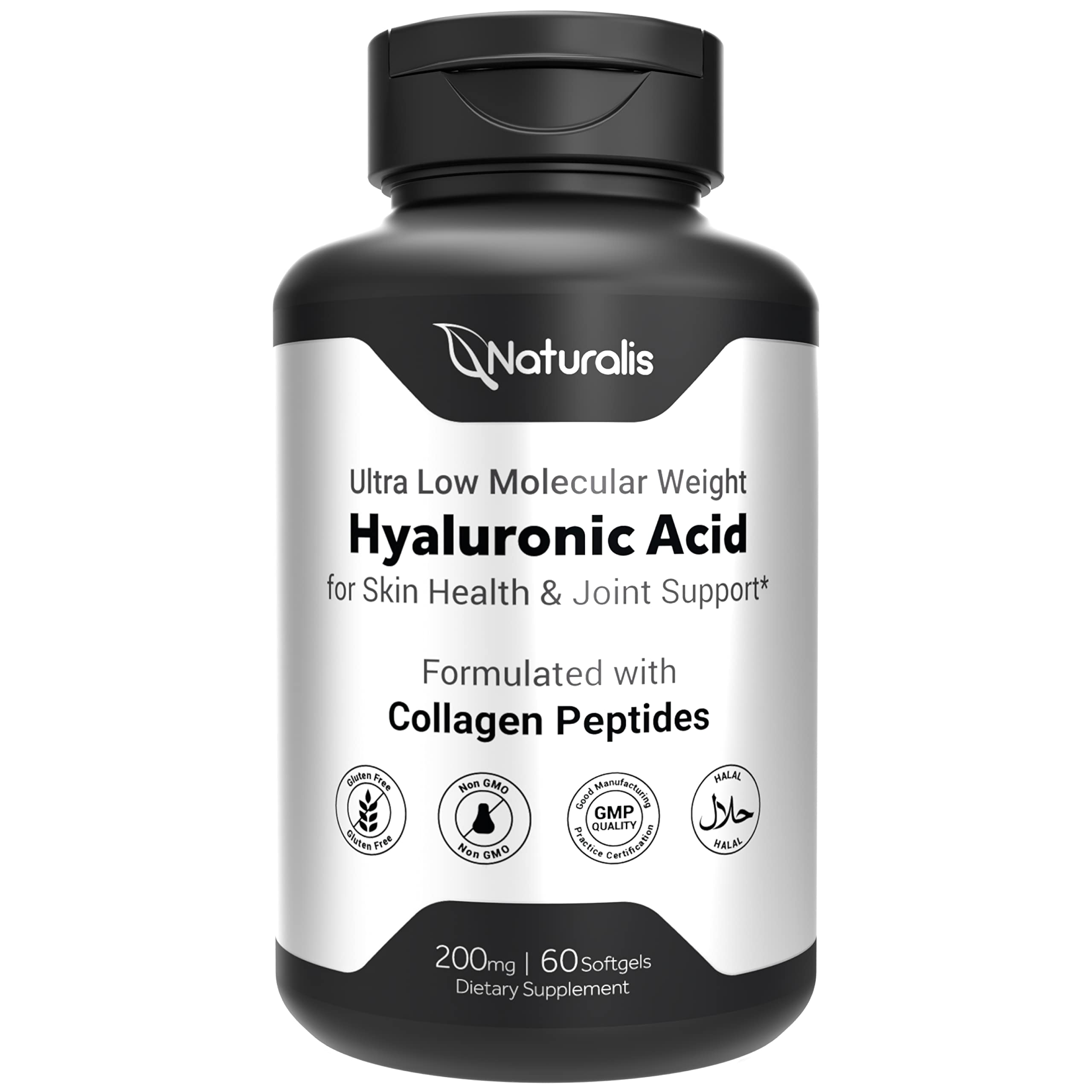 Premium Hyaluronic Acid 200mg with Collagen, Biotin & Vitamin E - Ultra Low Molecular Weight for 10X Better Absorption | Hair, Skin, Nail & Joint Support Supplement | 60 Softgels | Ideal for Anti-Aging & Hydration Boost
