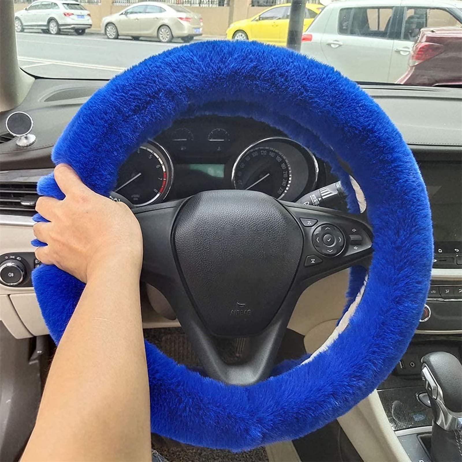 YUNXNYC Soft Fluffy Steering Wheel Cover - Winter Warm Plush Non-Slip Car Accessory for Women, Universal Fit for Most Vehicles (Blue) | Cozy Driving Comfort in Cold Weather