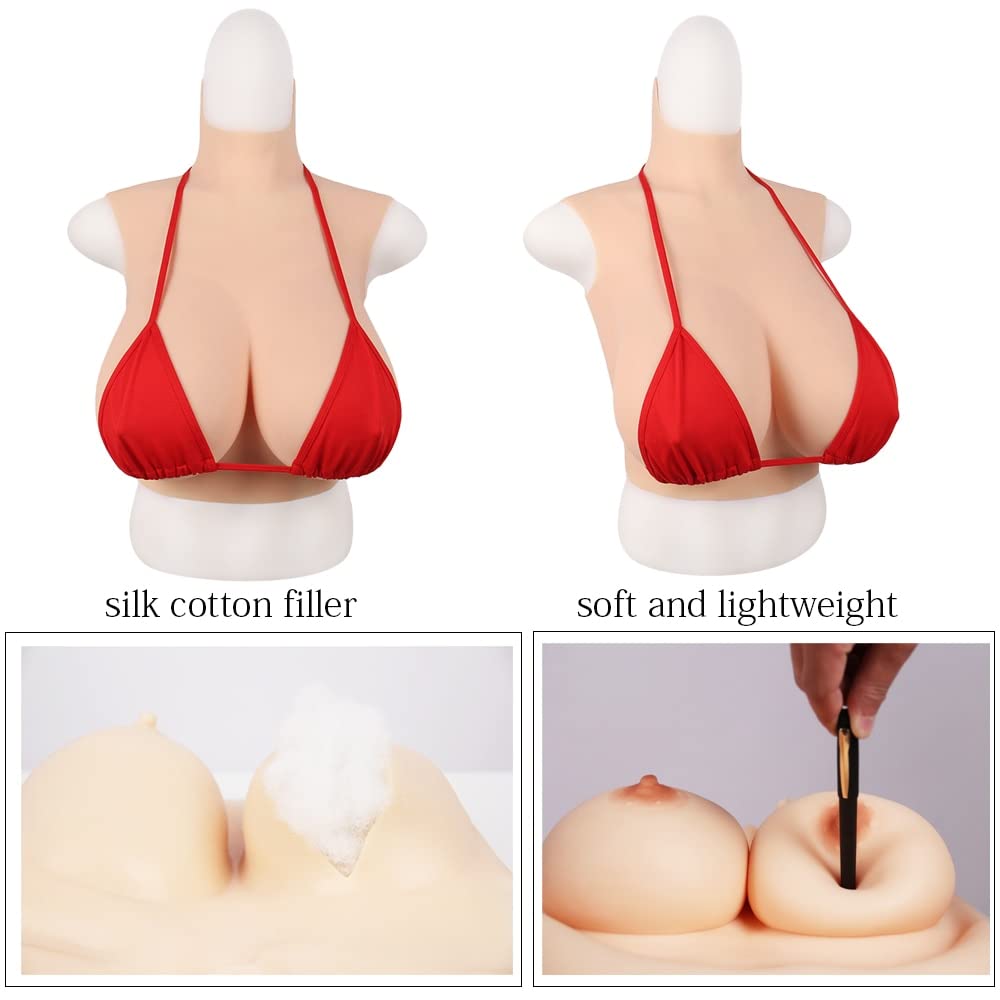 Premium Silicone Breast Forms for Crossdressers - Natural Looking Fake Boobs for Transgender & Drag Queen Costumes - Comfortable Half Body Prosthetics for Cosplay, Halloween & Gender Affirmation