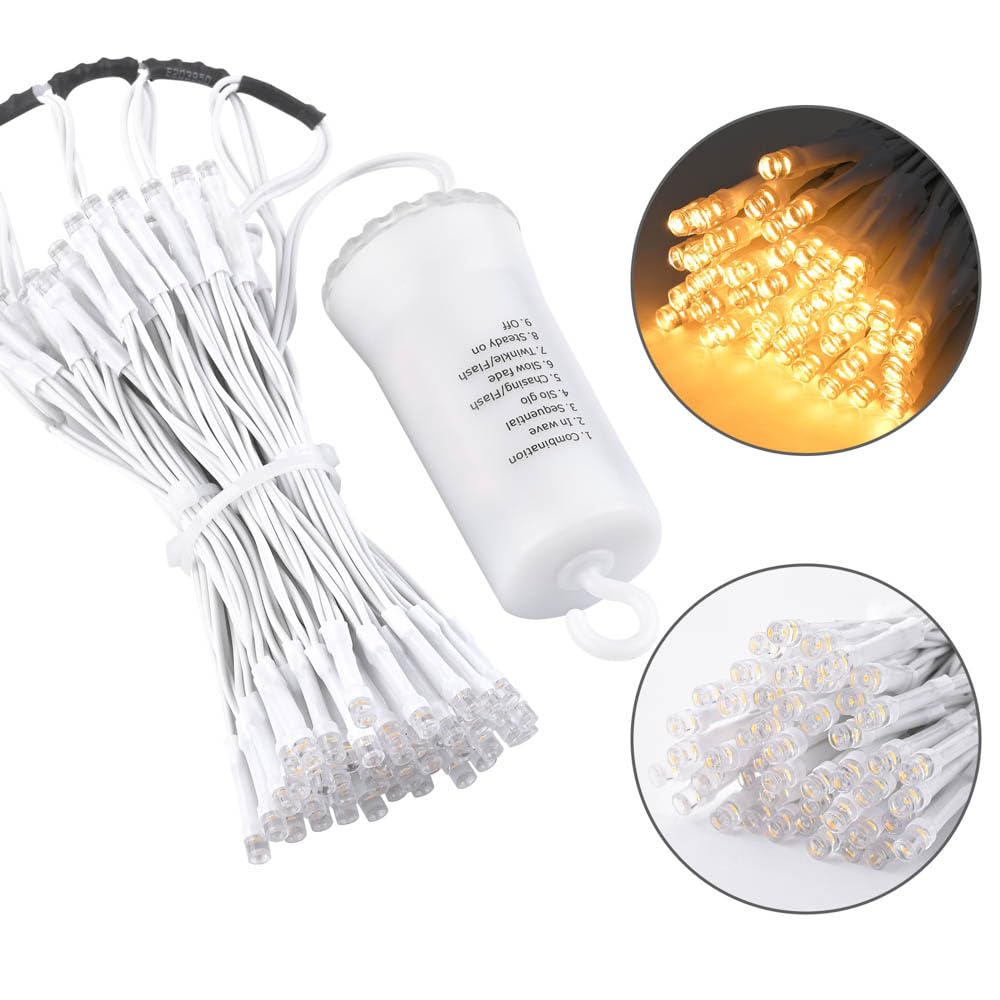Yescom 96 LED Battery Operated String Lights - 8 Modes with Timer, Warm White, Fits 6-Rib 7/8/9ft Outdoor Umbrellas - Perfect for Patio, Garden, Market Stalls & Wedding Decorations