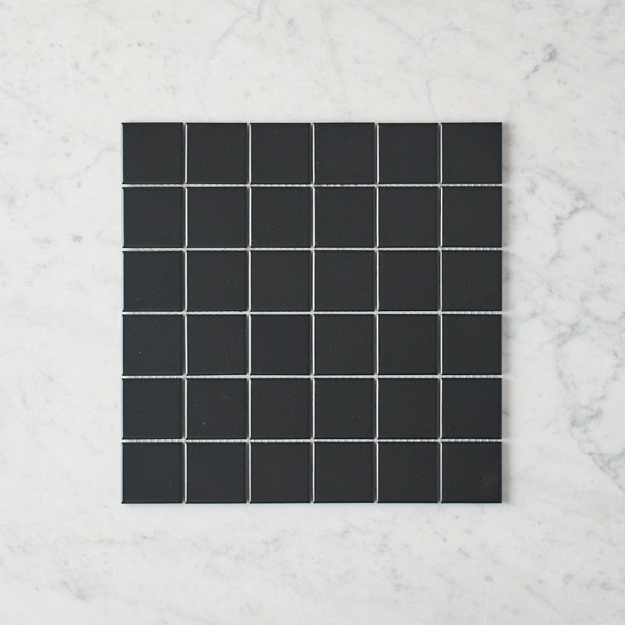 Premium Haddon Black Matte Medium Square Tile - 12x12 Inch Ceramic Floor & Wall Tile for Kitchen, Bathroom, and Backsplash