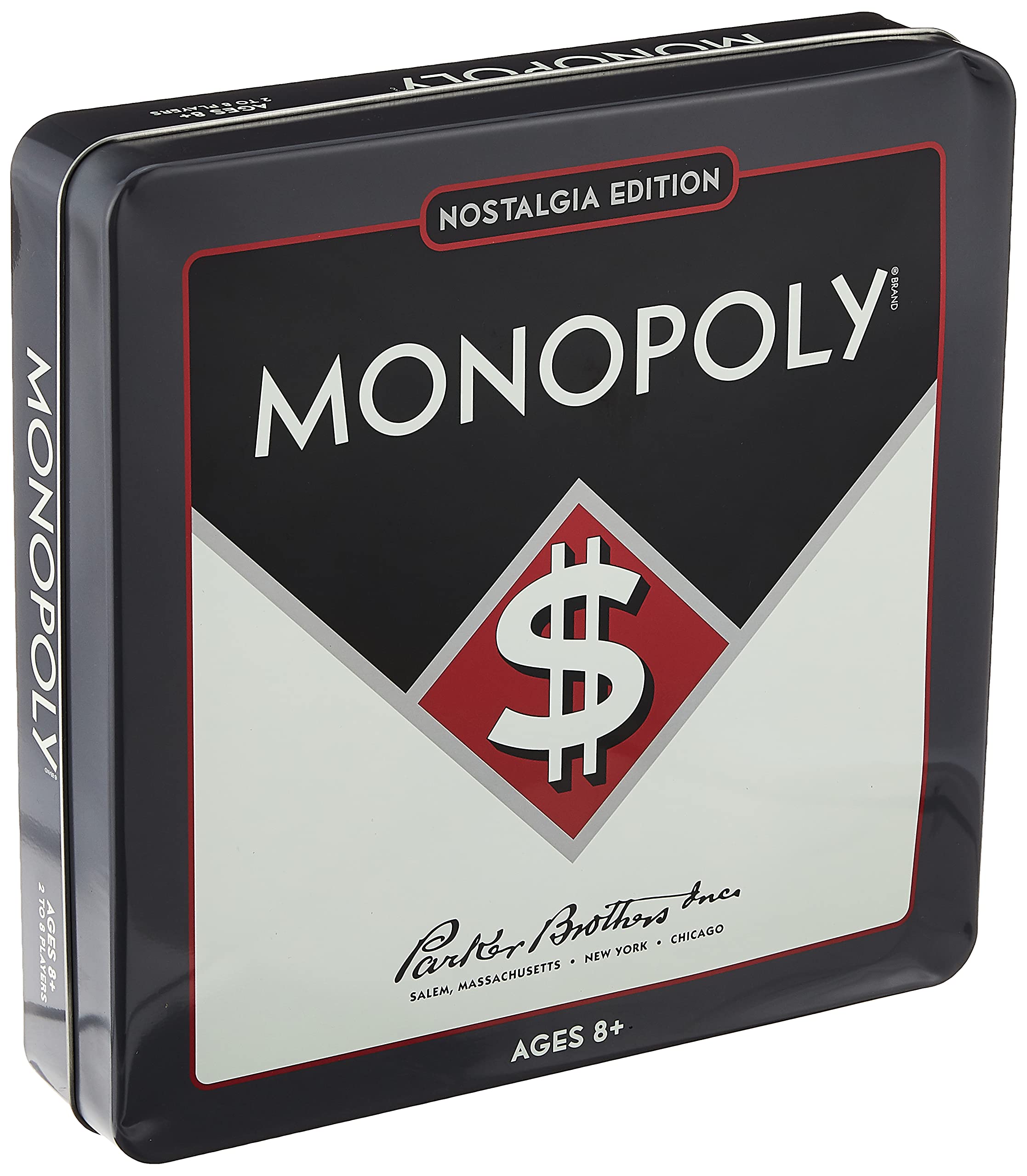 WS Game Company Winning Solutions Monopoly Nostalgia Tin Board Game - Classic Family Board Game for 2-6 Players, 10.5