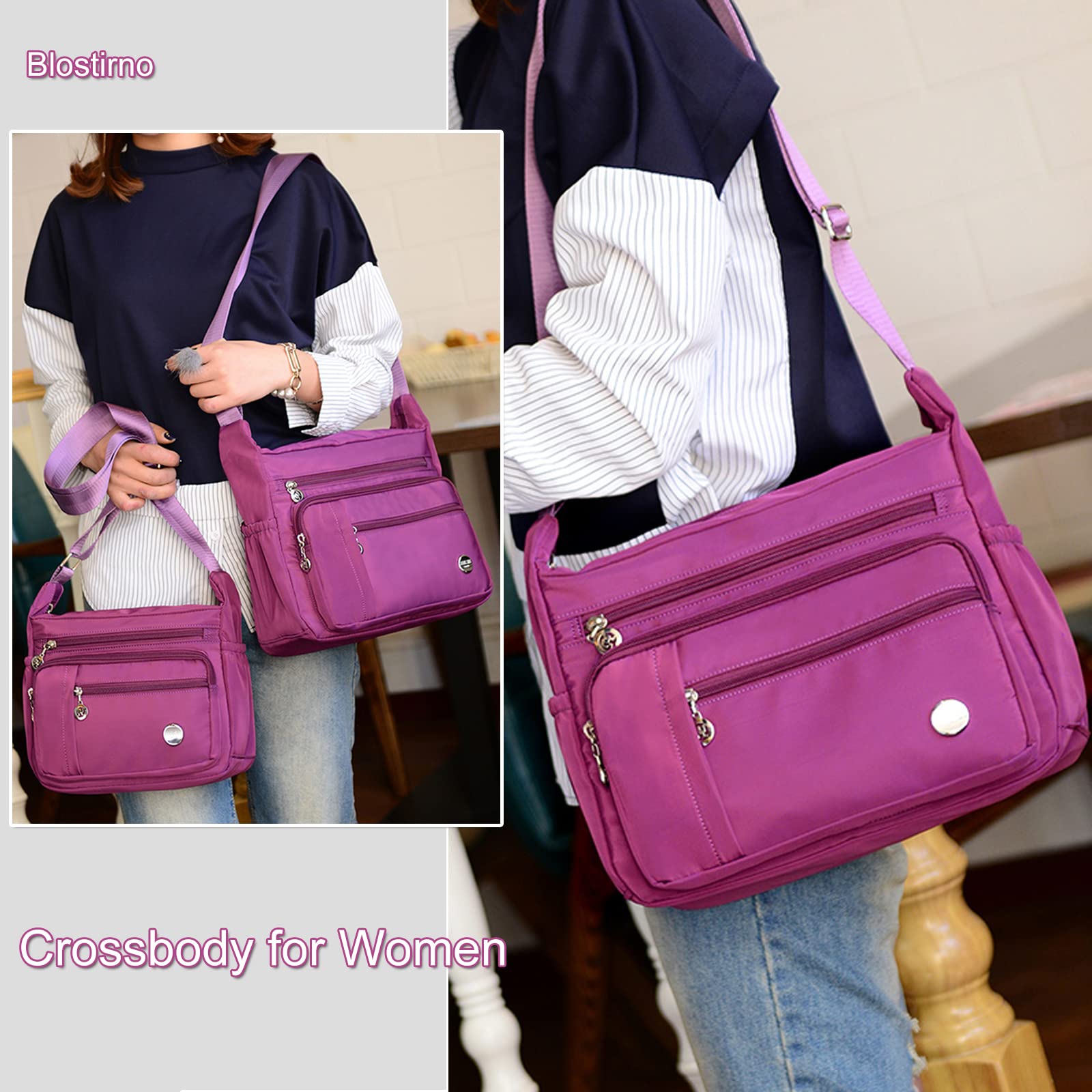 Blostirno Women's Waterproof Nylon Crossbody Bag - Lightweight Travel Shoulder Purse with Multiple Pockets for Everyday Use, Shopping & Outdoor Adventures