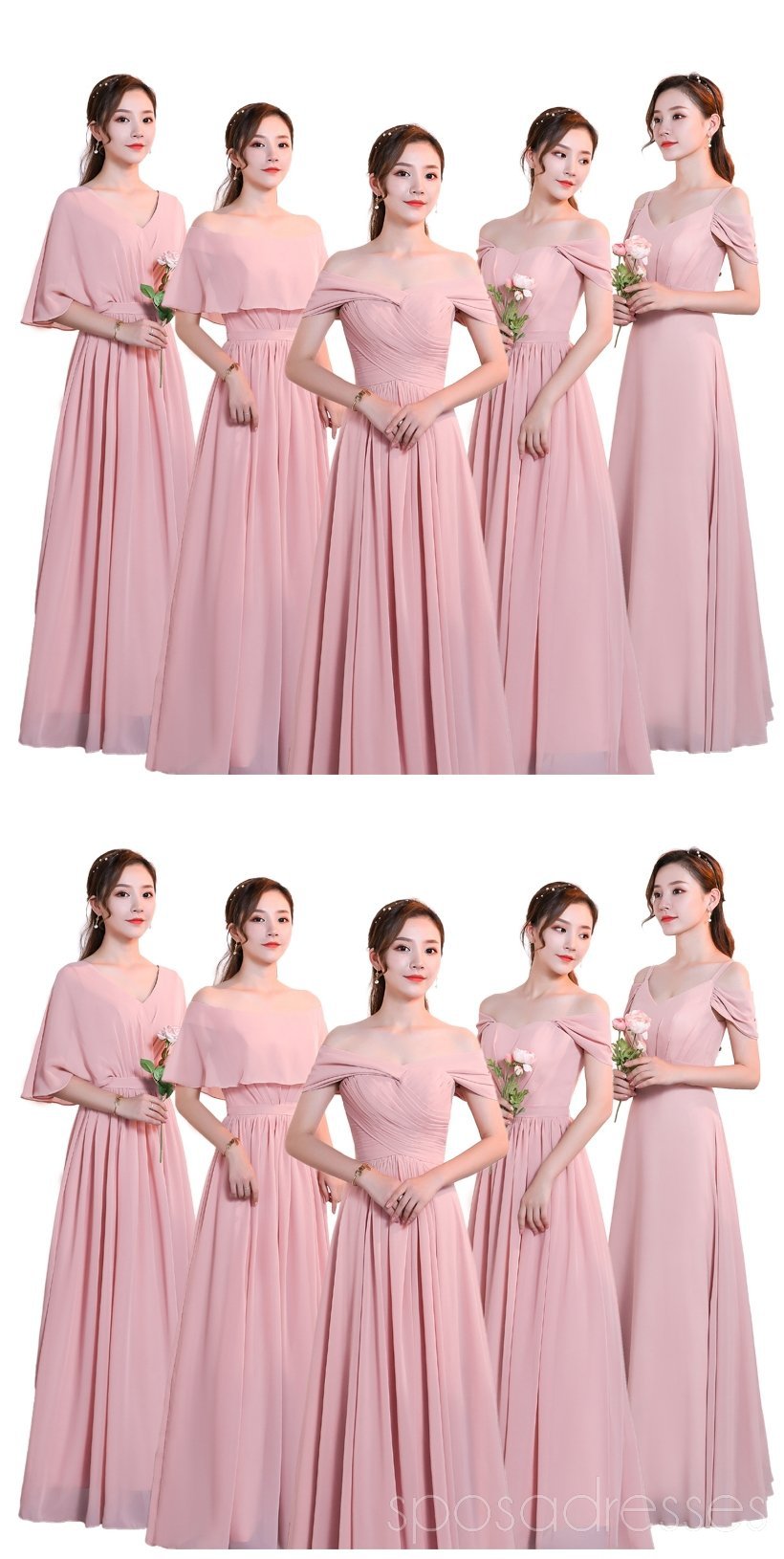 Elegant Blush Pink Floor-Length Chiffon Bridesmaid Dresses - WG534 | Perfect for Weddings, Formal Events & Special Occasions