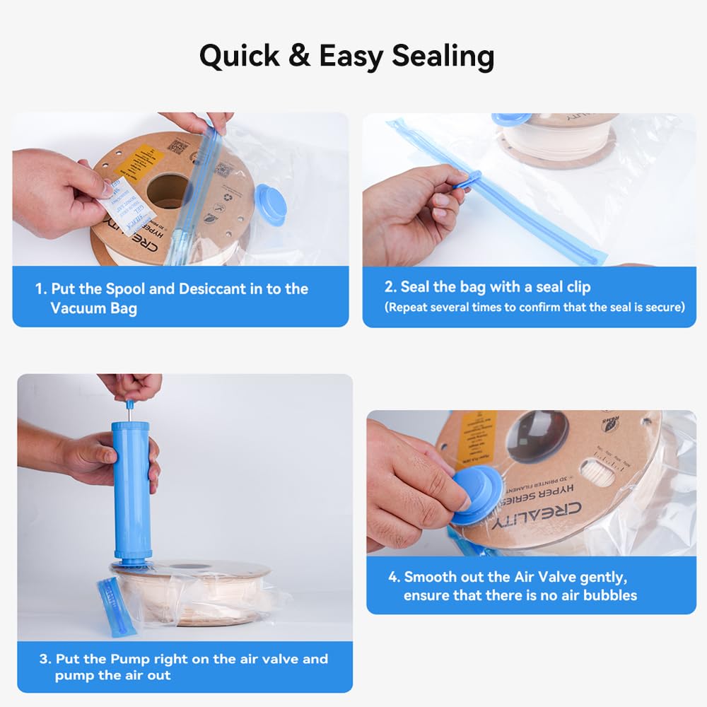 Creality 3D Printer Filament Vacuum Storage Kit - 10 Vacuum Bags with Desiccants, Sealing Clips & Hand Pump (350x350mm) | Keep Filament Dry for PLA, ABS, PETG | Perfect for Long-Term Storage & Moisture Protection