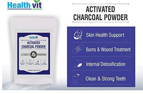 Healthvit Activated Charcoal Powder for Skin Care & Teeth Whitening | 100% Natural, Chemical-Free Detox | 250g | Perfect for Face Masks, Oral Care & Body Cleansing