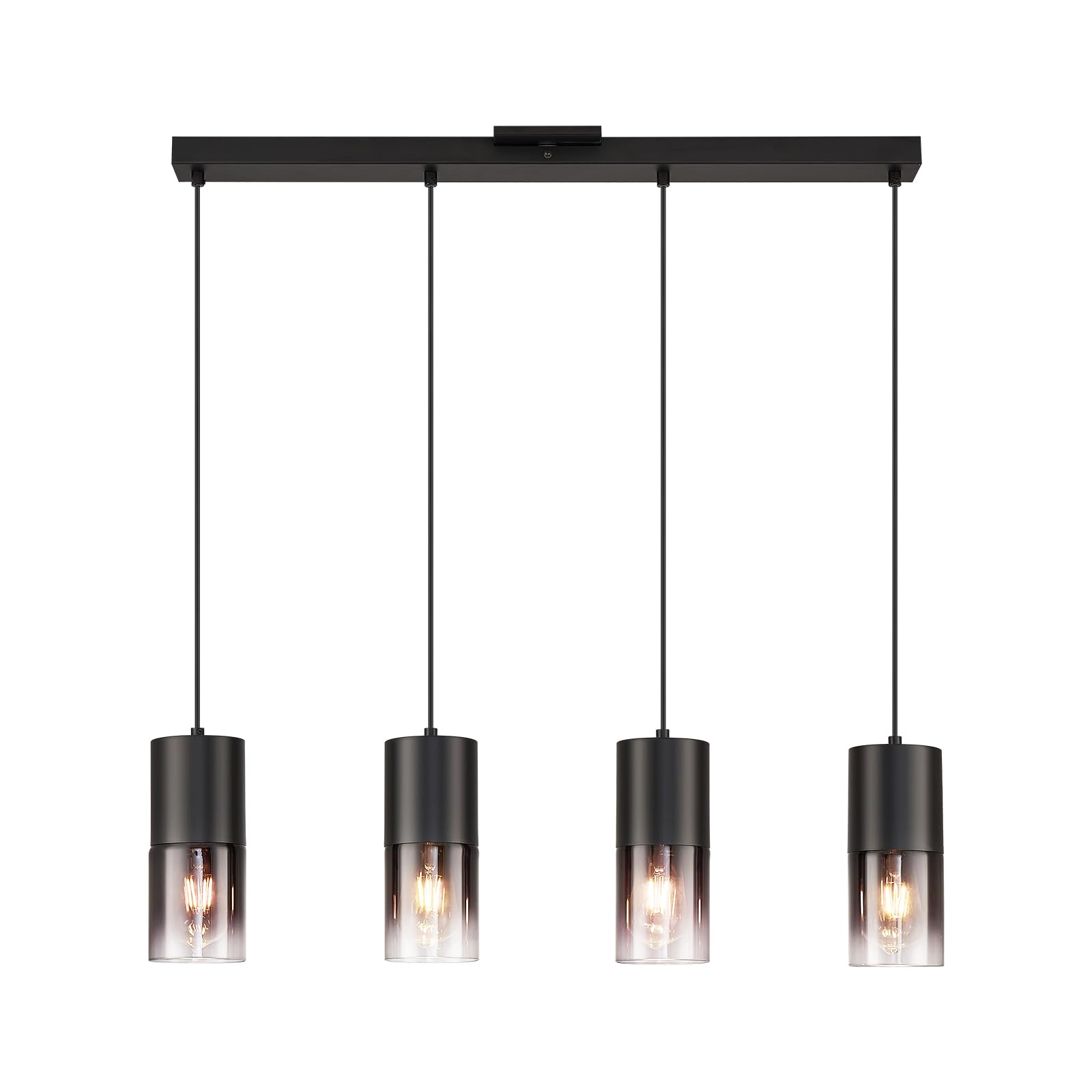 Industrial Black Glass Pendant Light - Farmhouse Kitchen Island Lighting with 3 E26 Bulbs & 59