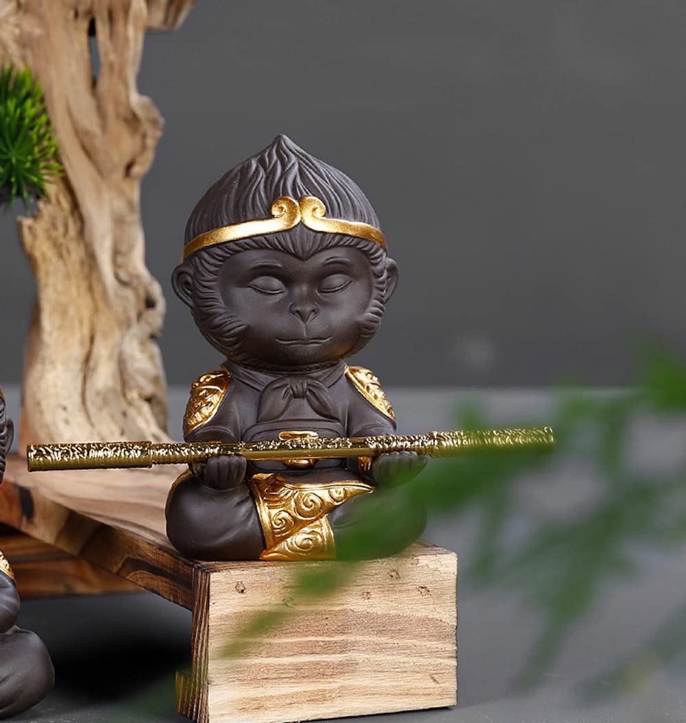 Handmade Chinese Zisha Tea Pet - Wu Kong Monkey King Statue for Kungfu Tea Ceremony | Sun Walker Tea Tray Companion | Perfect Gift for Tea Lovers (Use in Tea Meditation & Zen Decor)