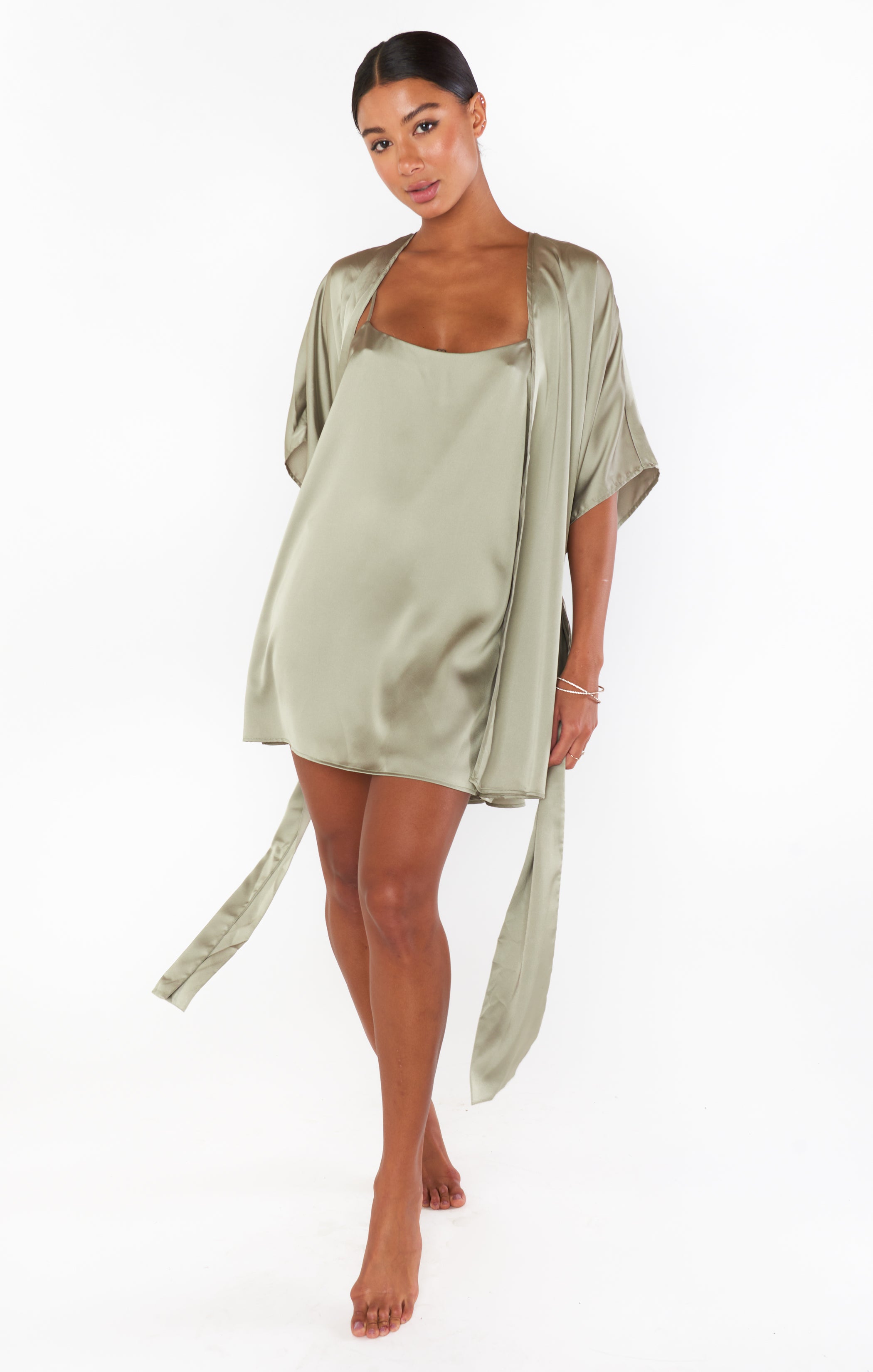 Luxury Satin Robe for Women - Moss Green Elegant Kimono Style Bathrobe | Perfect for Spa, Bridal, and Relaxing at Home