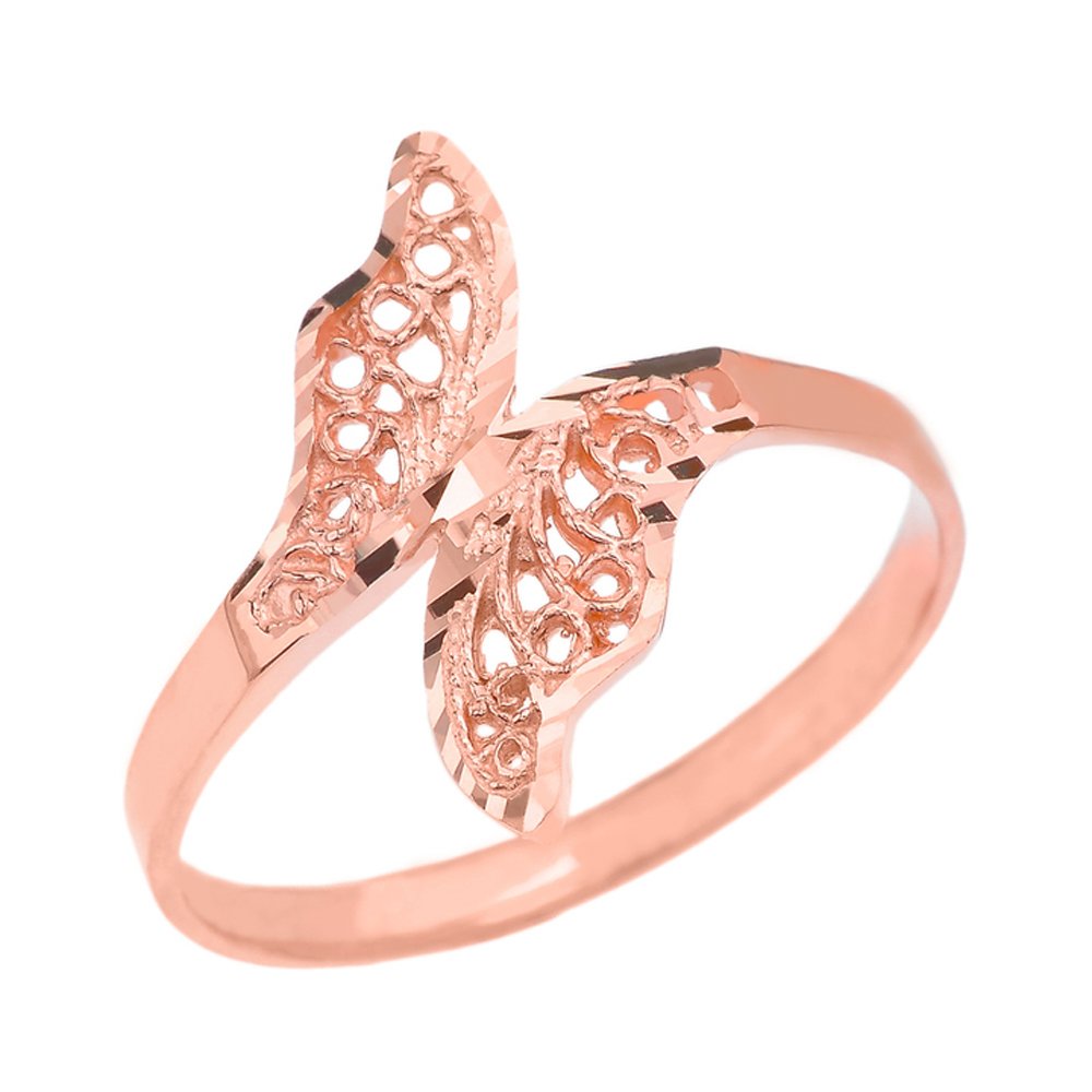 Elegant 14K Rose Gold Double Leaf Filigree Ring - Modern Contemporary Jewelry for Women, Perfect for Weddings, Anniversaries & Everyday Wear