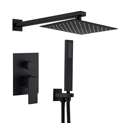 Premium Matte Black Shower System - Rain Shower Head with Handheld Spray, Pressure Balance Valve & Trim Kit for Luxurious Bathroom Upgrade | Perfect for Master Bath, Spa-Like Experience & Modern Home Renovation