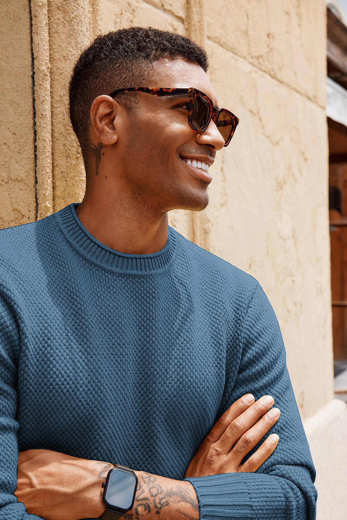 PJ PAUL JONES Men's Casual Thick Knit Crewneck Pullover Sweater - Winter Warm Textured Sweater for Office, Dating & Outdoor Activities