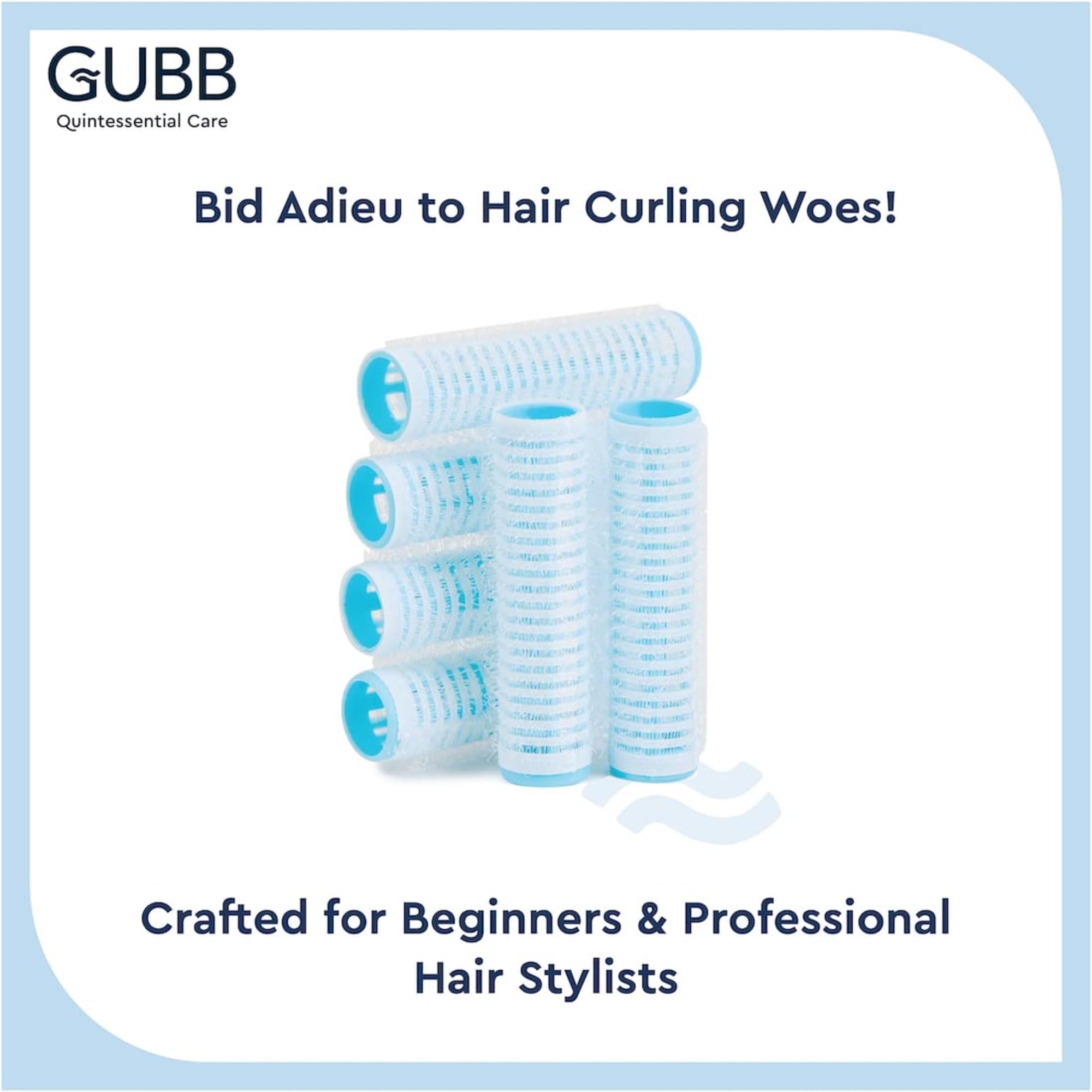 GUBB Self Grip Hair Rollers for Curling - 12 Pack Small Hair Rollers with Clips for Women, Blue | Perfect for Home Styling, Salon Use & Travel-Friendly Curling Tools