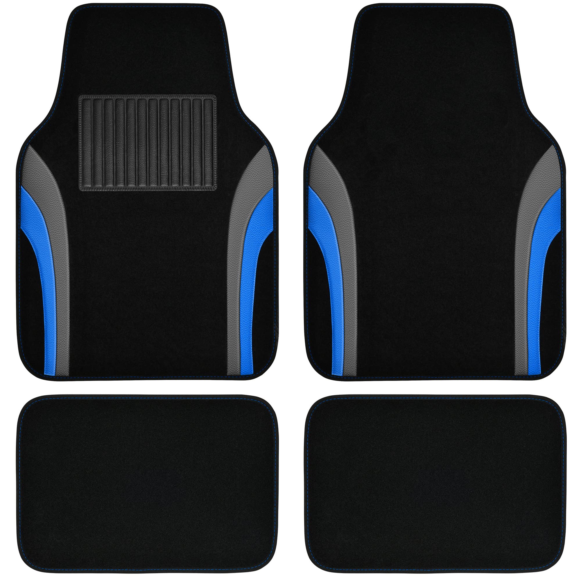 CAR PASS Leather Sporty Car Floor Mats - Universal Waterproof Automotive Floor Mat for Sedans, SUVs, Trucks & Vans - Set of 4 (Black/Blue) - All-Weather Protection & Easy Cleaning for Daily Commutes & Road Trips