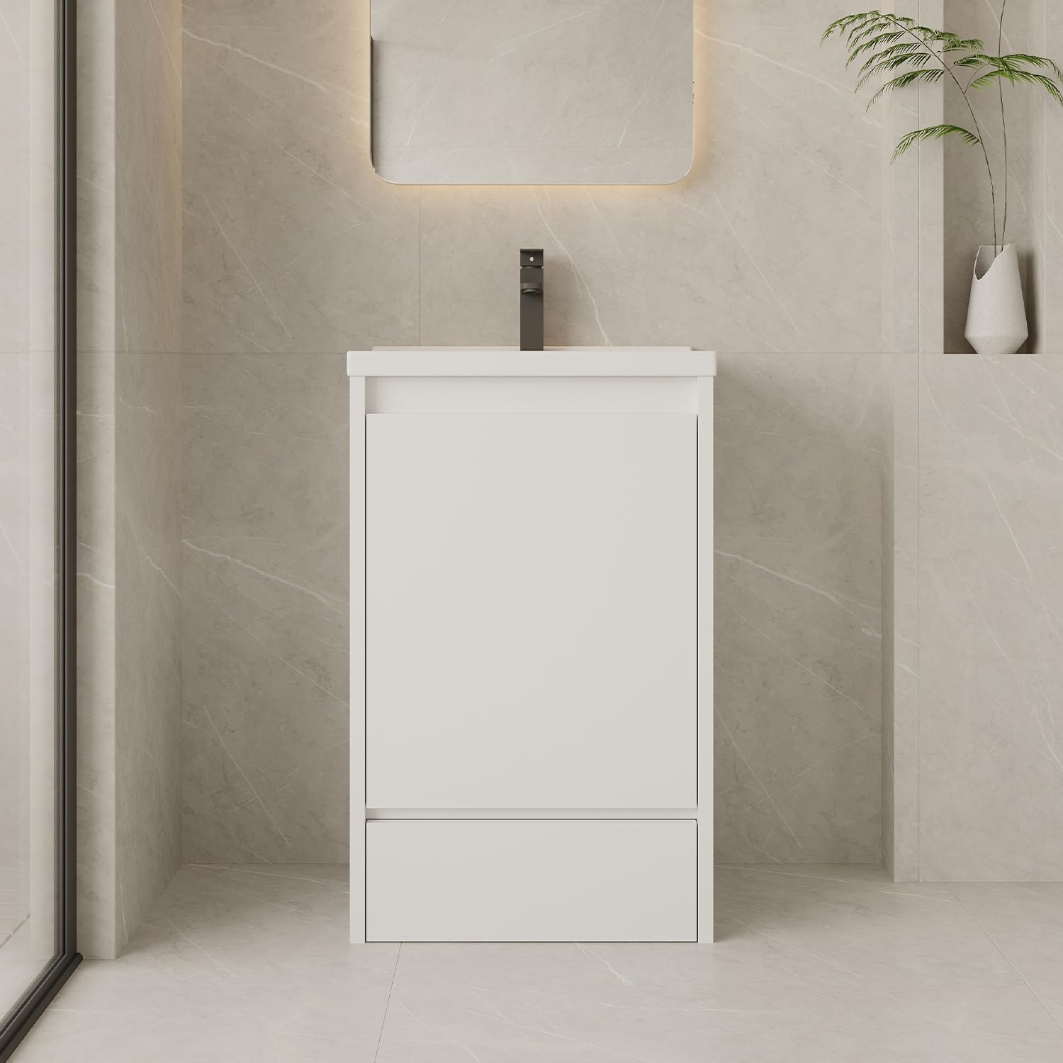 20 Inch Modern White Freestanding Bathroom Vanity with Sink & Storage Drawer - Space-Saving Bathroom Cabinet for Small Spaces, Powder Rooms & Guest Baths