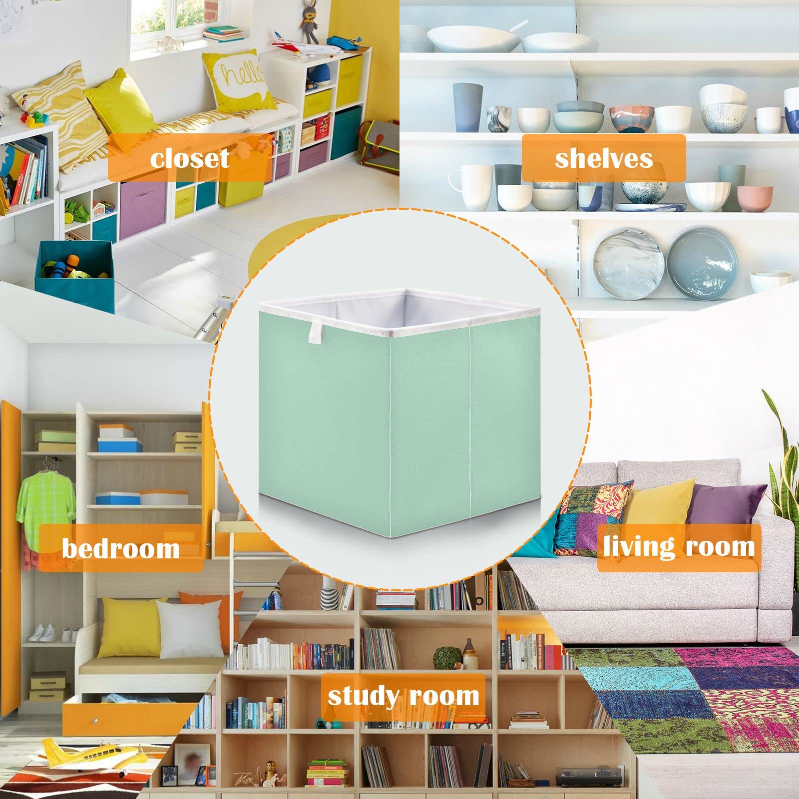 Pastel Green Foldable Storage Cubes & Fabric Bins - Closet Organizer for Clothes, Toys, Books & Office Supplies | Space-Saving Rectangular Shelves for Bedroom, Nursery & Home Organization