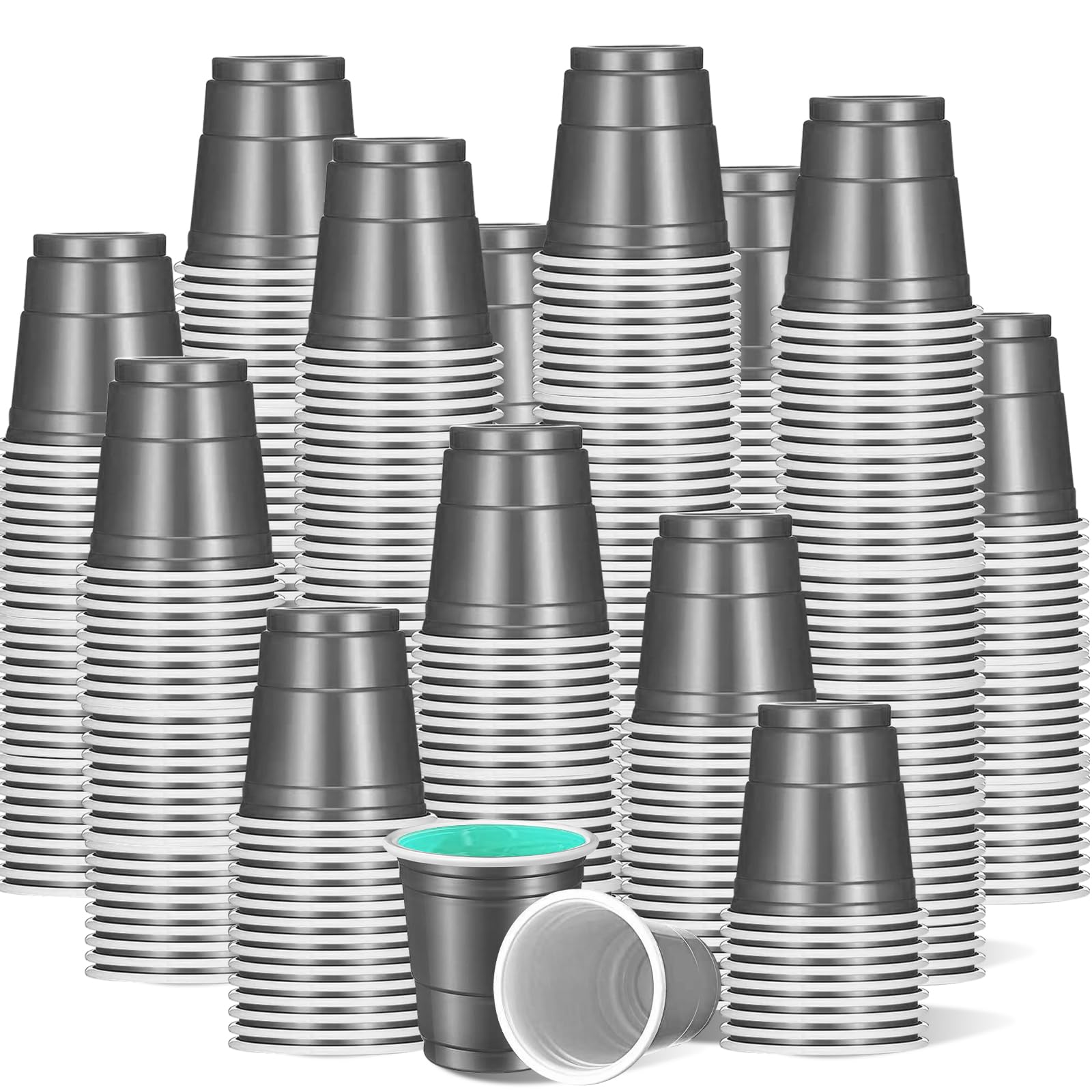 500 Grey Plastic Shot Glasses - 2oz Disposable Cups for Drinking, Tastings & Parties