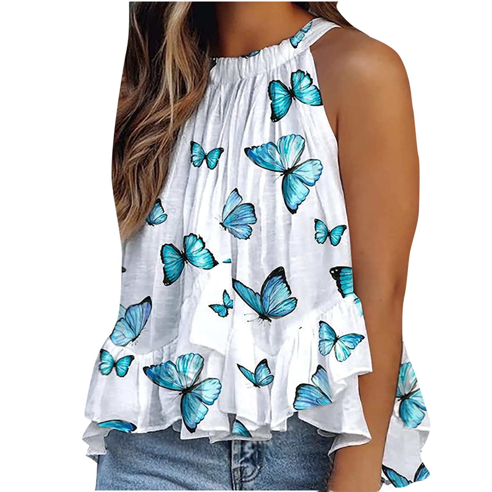 Stylish Women's Summer Tops - Sleeveless Halter Neck Pleated Cami Tank Tops & Basic Tee Shirts | Perfect for Beach Outings, Casual Wear & Summer Vacations