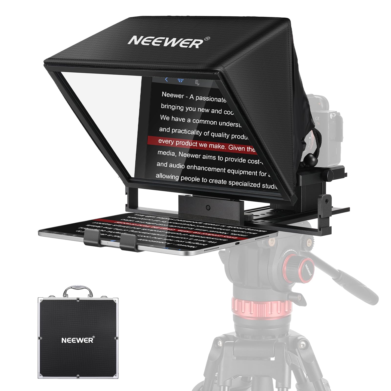 NEEWER X14 II Teleprompter with Adjustable Height Camera Mount & QR Plate - Compatible with 501PL, iPad, iPhone, Samsung & DSLR Cameras - 14