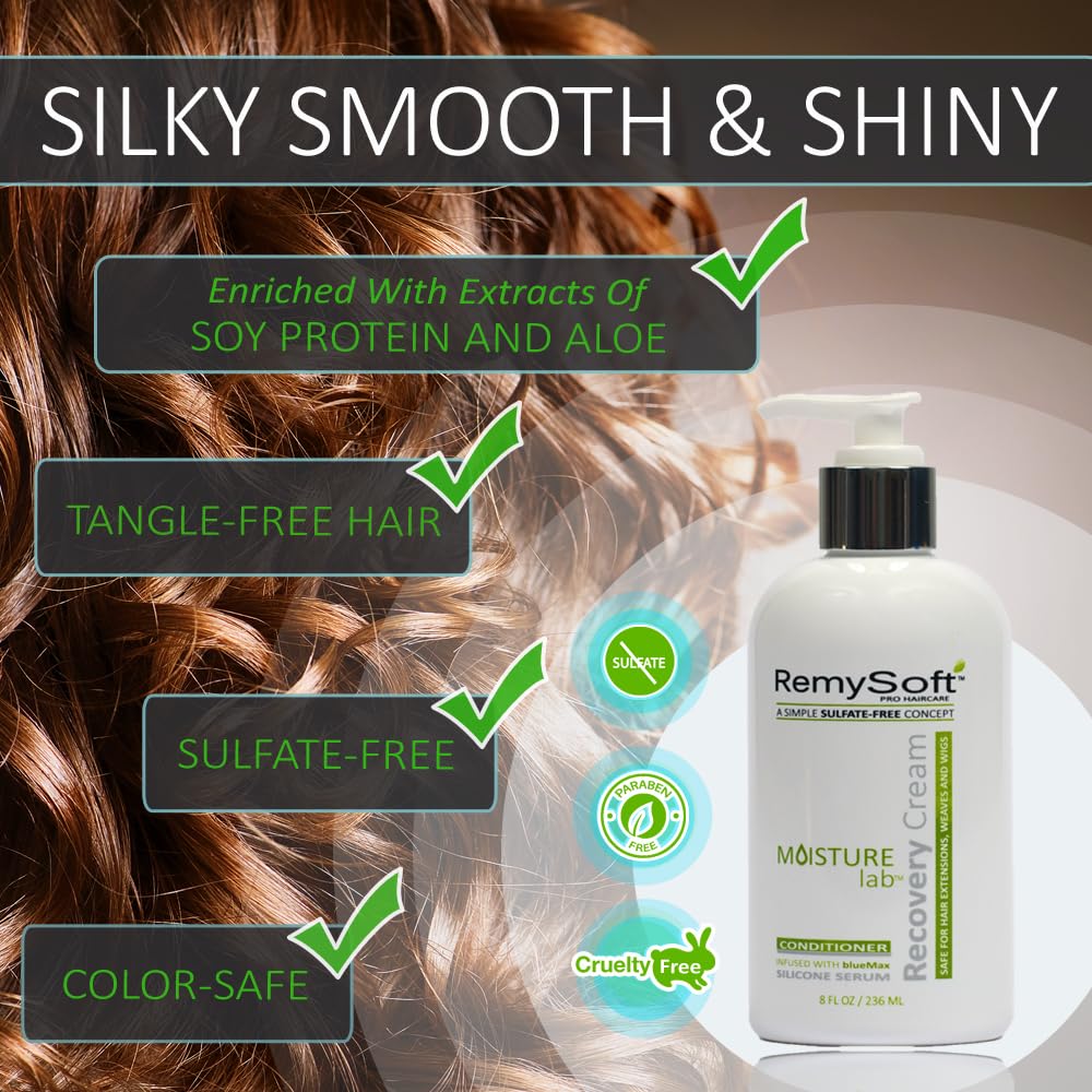 MoistureLab Deluxe Hair Care System - Sulfate-Free Shampoo, Conditioner & Serum for Hair Extensions, Weaves & Wigs - Salon Quality Formula for Gentle Cleansing & Hydration - Perfect for Daily Use, Salon Treatments & Protective Styling
