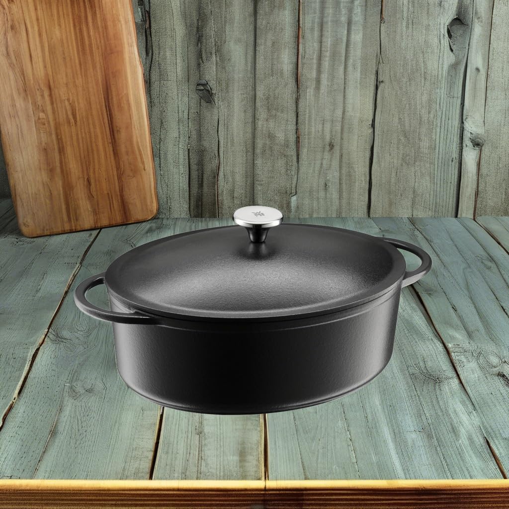 WMF Covered Roasting Pan - Premium Cast Iron Cookware, Black, 56 x 27.5 x 56 cm - Perfect for Oven Roasting, Baking, and Serving Dishes for Family Gatherings