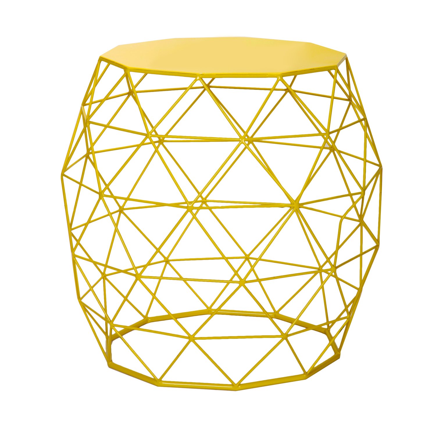 Vintage Round Iron Wire Stool - Diamond Pattern Metal Side Table for Home & Garden - Bright Yellow Accent Chair, Plant Stand, End Table - Perfect for Living Room, Patio, or Outdoor Decor