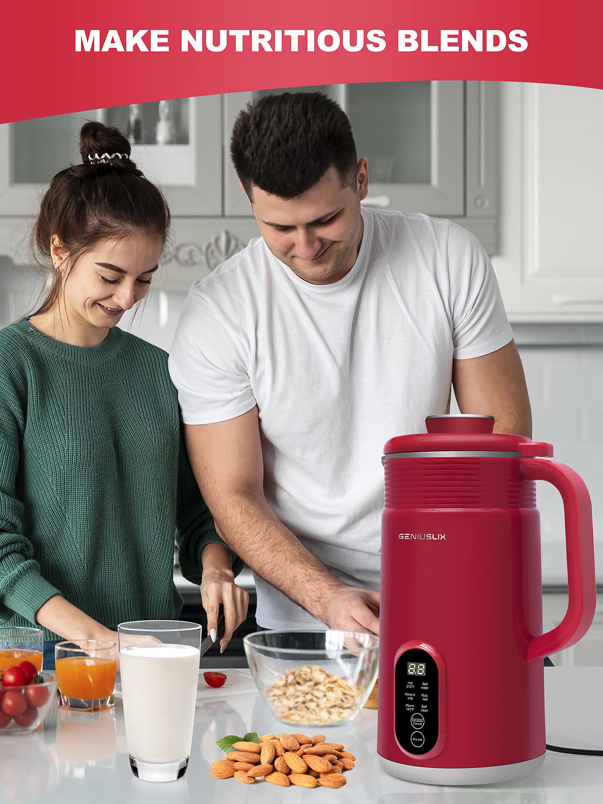 **Electric Nut Milk Maker Machine - Homemade Almond, Coconut, Cashew & Oat Milk Maker with Auto Clean & Temperature Control - Perfect for Vegan, Dairy-Free & Plant-Based Beverages - Great for Smoothies, Coffee & Healthy Breakfasts**