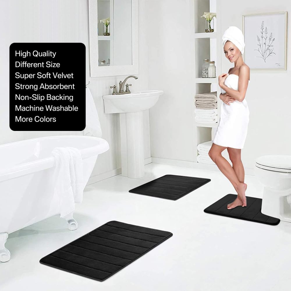 Premium Memory Foam Bath Mat - Ultra Soft Non-Slip Toilet & Shower Mat - 50x60cm U-Shaped Bathroom Floor Rug (Black) - Perfect for Bathroom Safety & Comfort, Ideal for Elderly & Kids