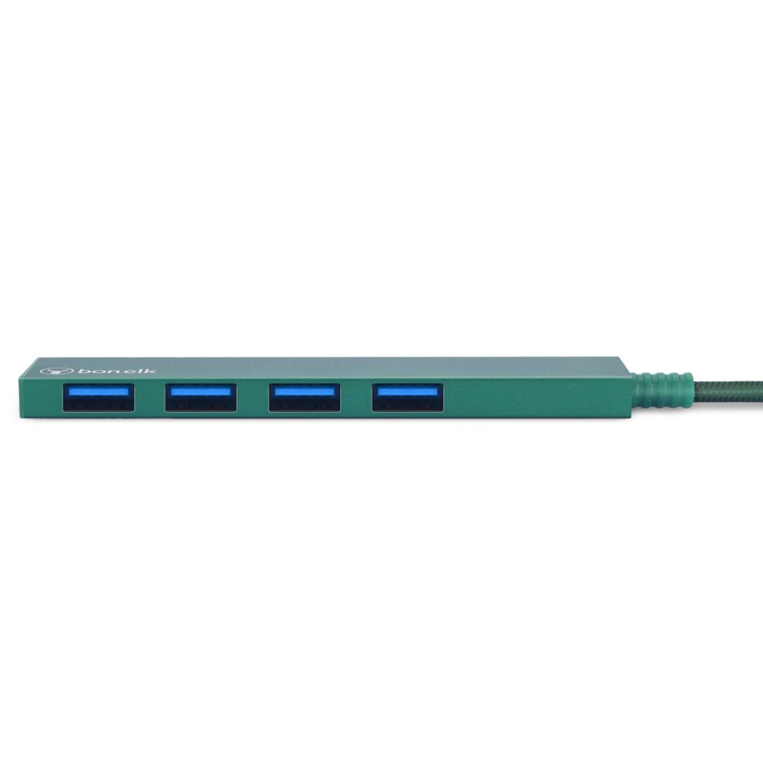 Bonelk Long Life USB C to 4 Port USB 3.0 Hub Adapter - Slim Multi-Port USB Splitter for Laptop, MacBook, PC (Green) | Perfect for Office, Travel & Home Workspace Connectivity