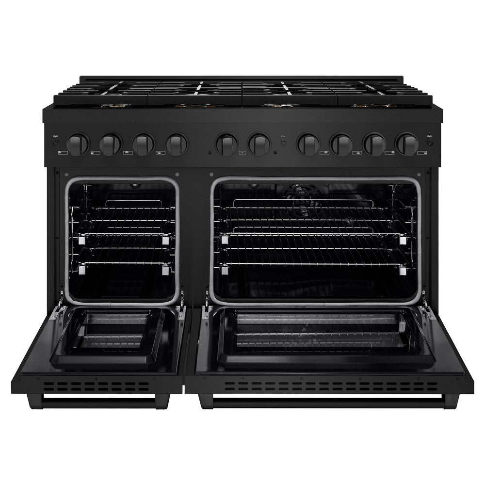 ZLINE 48-Inch 6.7 cu.ft Black Stainless Steel Dual Fuel Range with 8 Brass Burners - Professional Double Oven for Home Kitchen & Gourmet Cooking (Model SDRB BR 48) | Perfect for Baking, Roasting & Entertaining