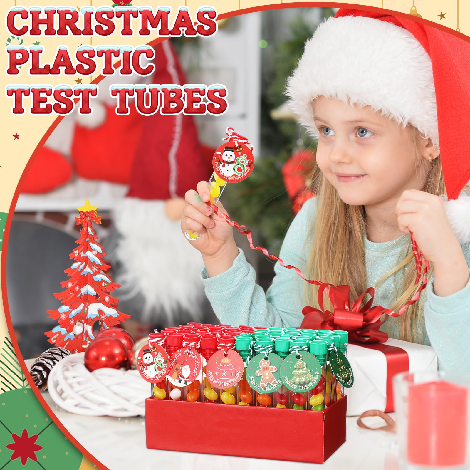 50 Pack Clear Plastic Candy Tubes 10ml - 100 x 16mm Empty Christmas Candy Containers with Stoppers for Holiday Party Favors, Stocking Stuffers & DIY Treats (Great for Christmas Gifts, Classroom Rewards & Wedding Favors)