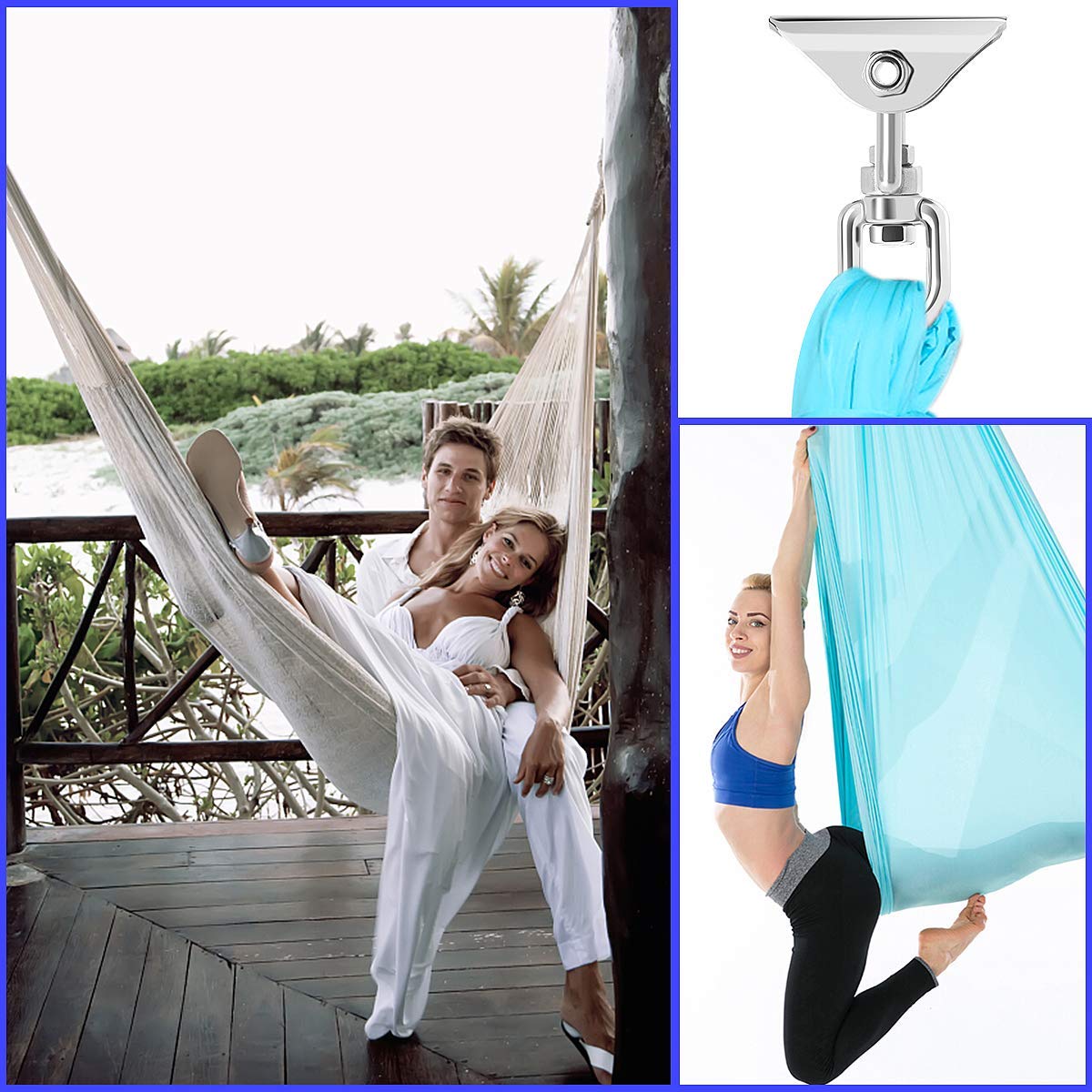 Heavy Duty Swing Hangers - 1000 LB Capacity SUS 304 Steel Suspension Hooks with 360° Rotation - 2 Pack for Playground, Porch, Yoga, Hammock, Chair & Sandbag Swing Sets - Indoor & Outdoor Use