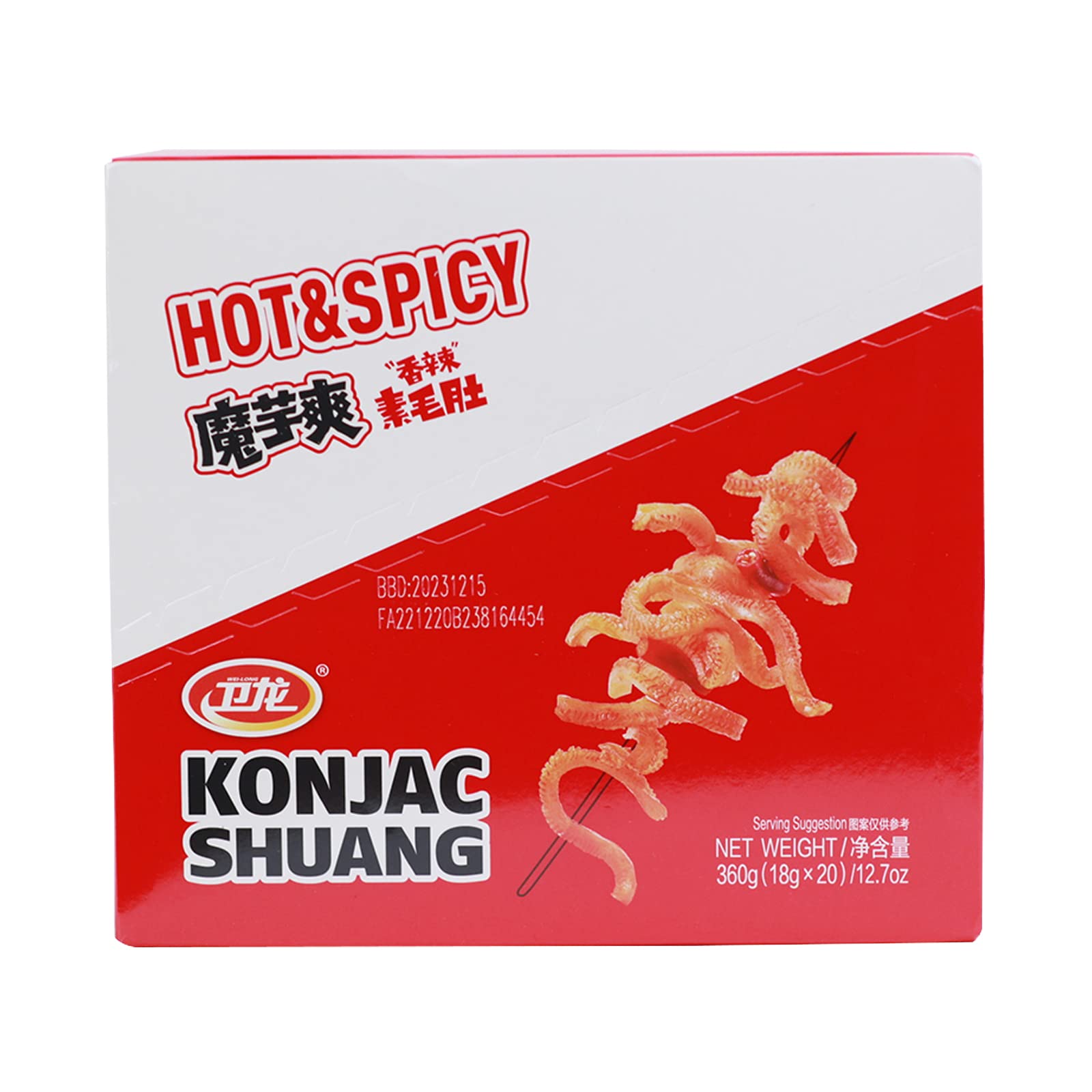 Spicy WeiLong Konjac Snacks - Hot Strips, Chinese La Tiao, Moyushuang (18g x 20 Bags) | Authentic Spicy Flavor | Perfect for Office Snacks, Road Trips & Movie Nights