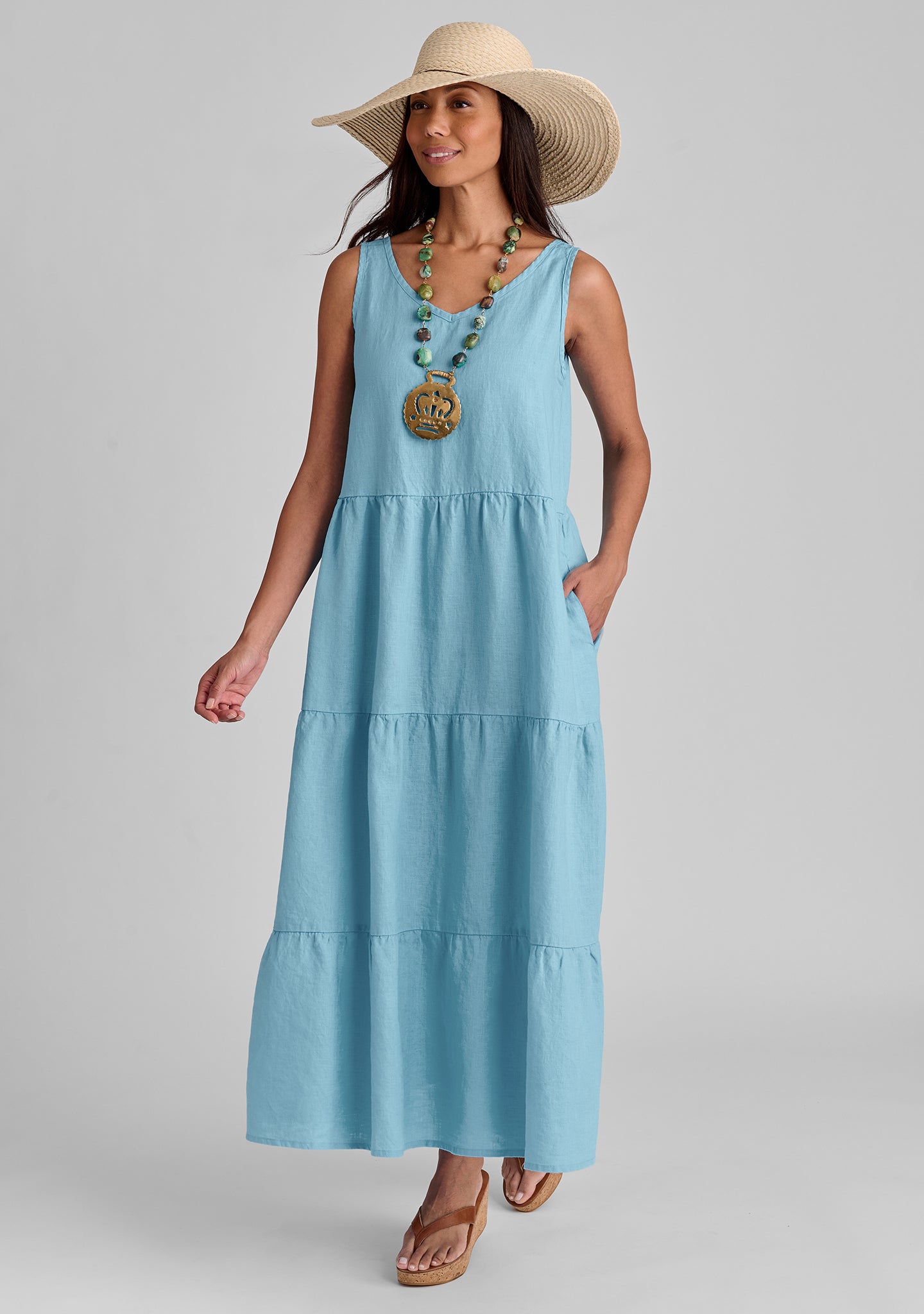 Elegant Tiered Linen Maxi Dress for Women - Summer Boho Beach Wedding Party Dress - Perfect for Vacations, Date Nights & Outdoor Events
