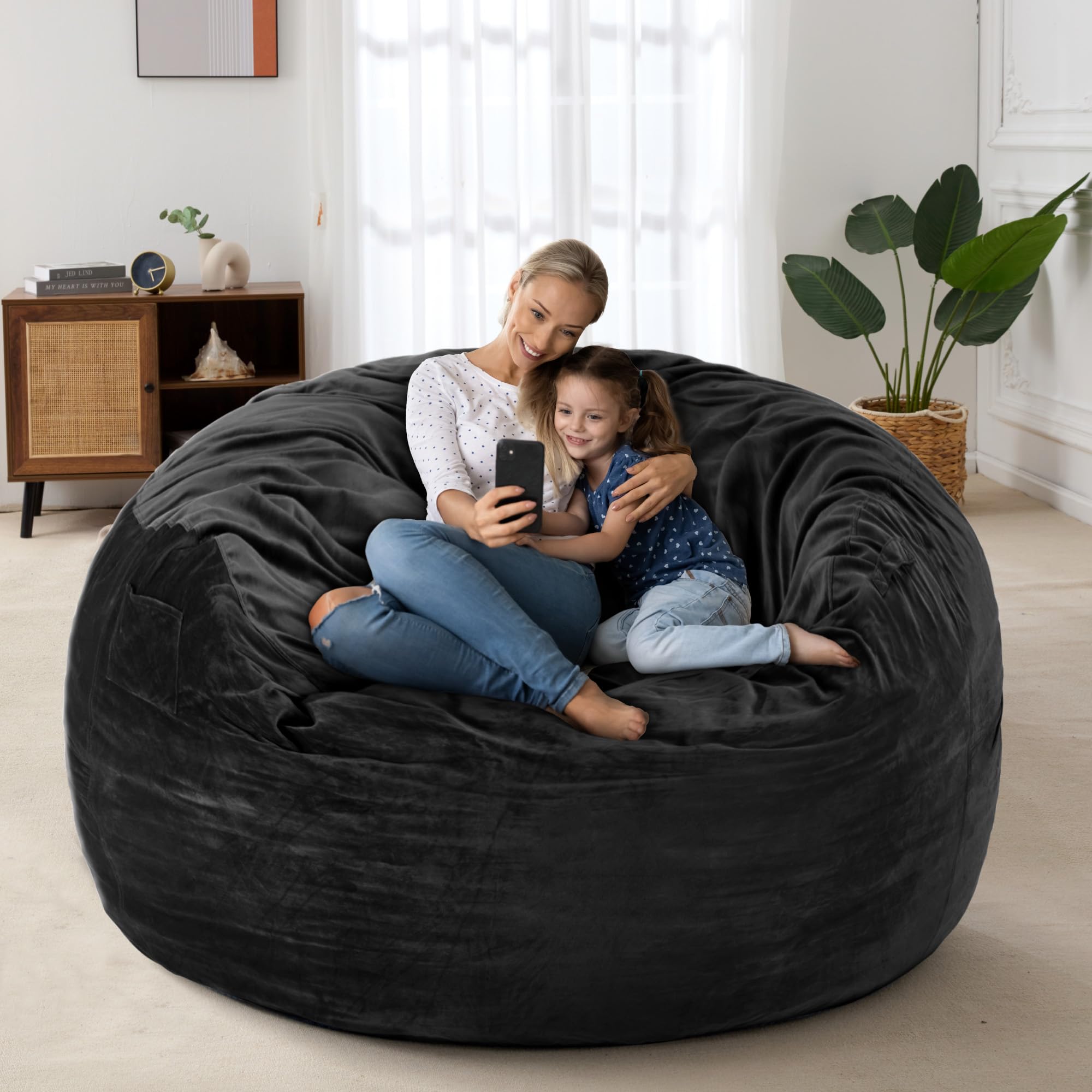 HABUTWAY 4FT Giant Memory Foam Bean Bag Chair for Adults - Ultra Soft Microfiber Cover, Black - Perfect for Living Room, Game Room & Dorm Relaxation