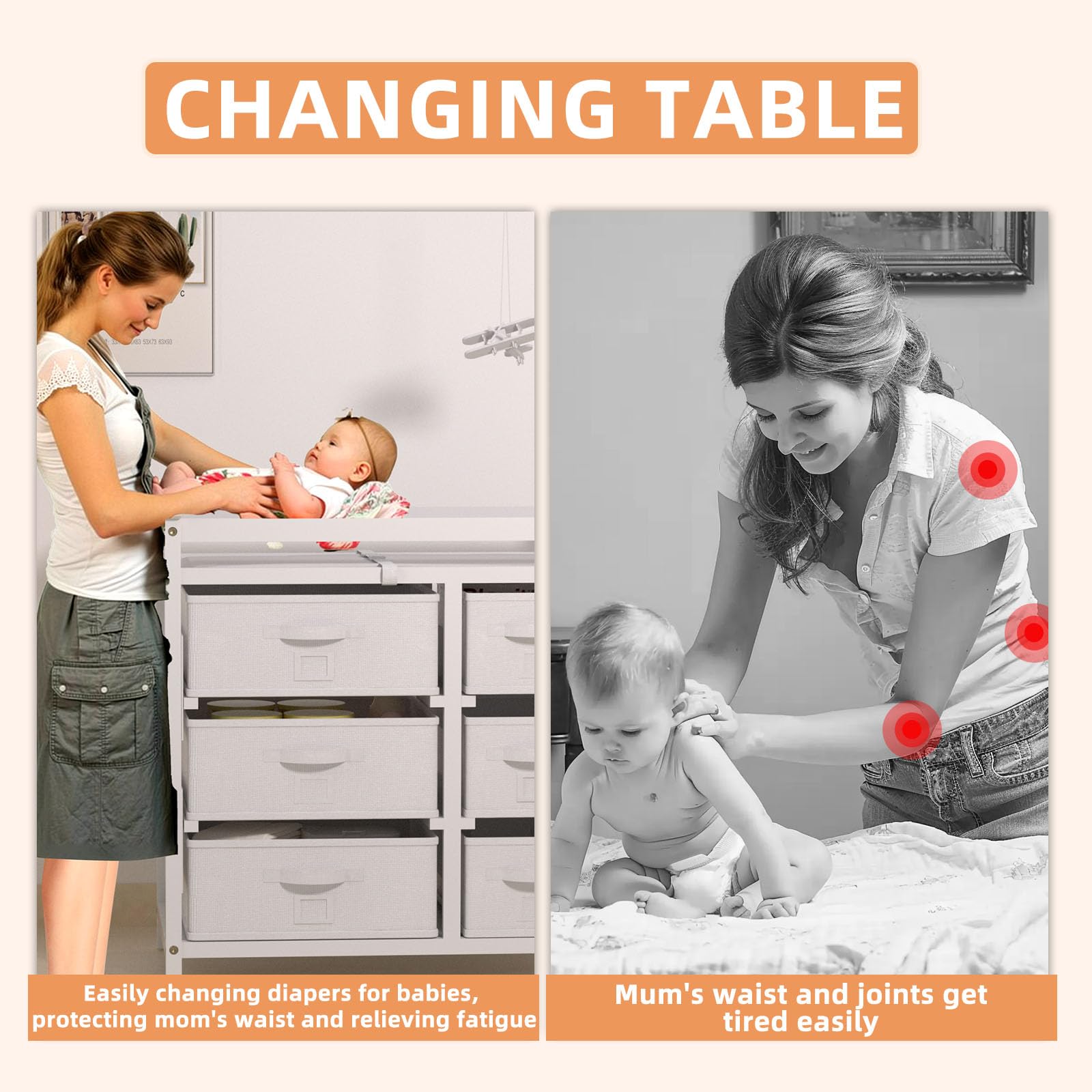 XJD Baby Changing Table with 6 Storage Drawers & Changing Pad - White Nursery Organizer for Diapers, Wipes & Baby Essentials - Perfect for Nursery, Bedroom or Baby Shower Gift