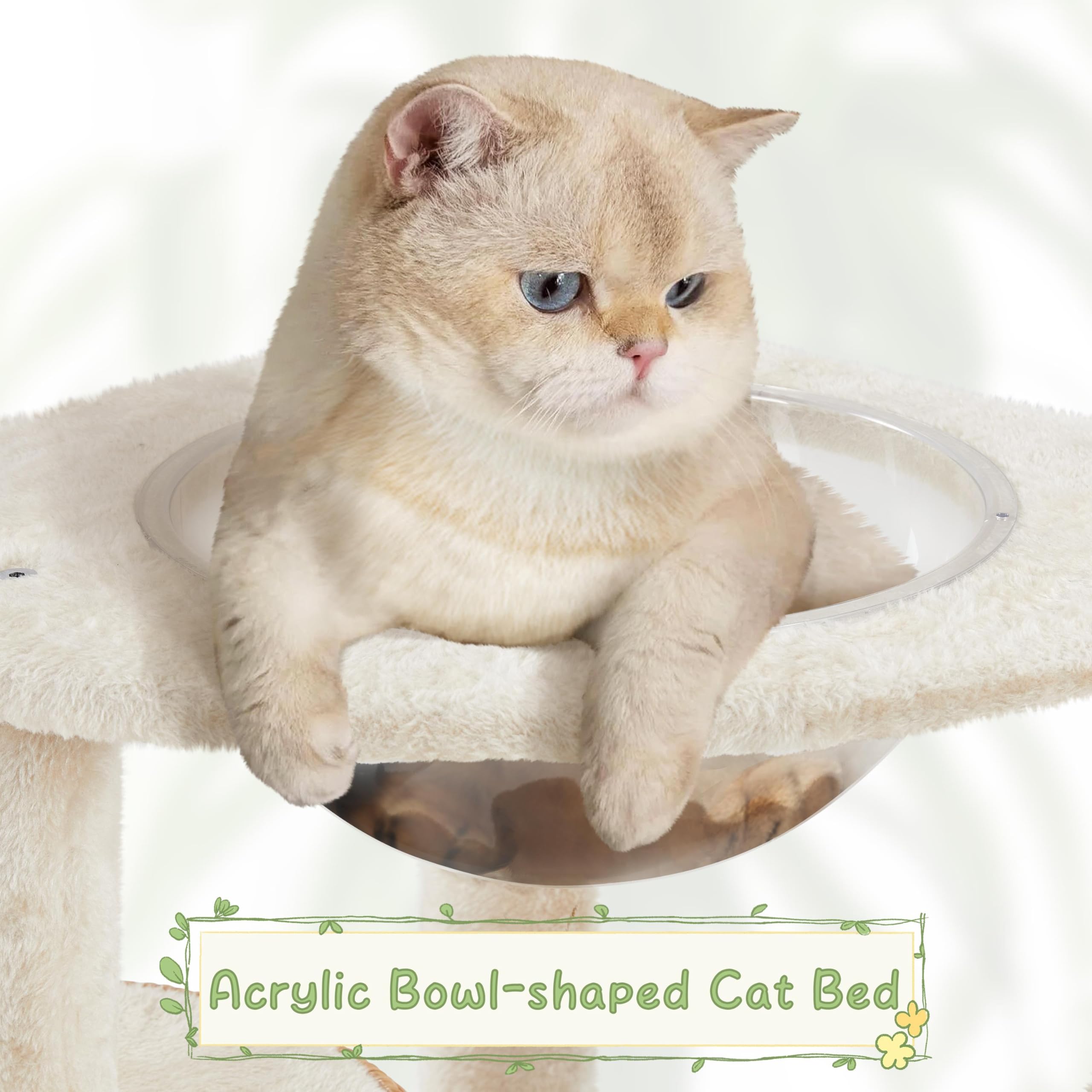 Yaheetech 54in Rattan Cat Tree Tower with Luxury Woven Condo, Clear Bowl & Washable Cushions - Multi-Level Cat Furniture with Scratching Posts for Indoor Cats - Perfect for Small Spaces, Apartments & Play Areas