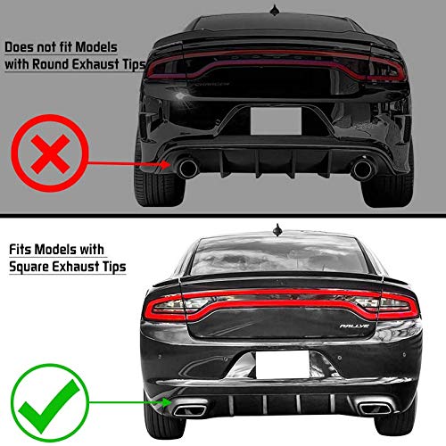 2015-Present Dodge Charger Base Models Replacement SRT Style Rear Bumper with Quad Exhaust Tips | ABS Plastic Matte Black Diffuser | Perfect for Car Upgrades & Street Performance Enhancement