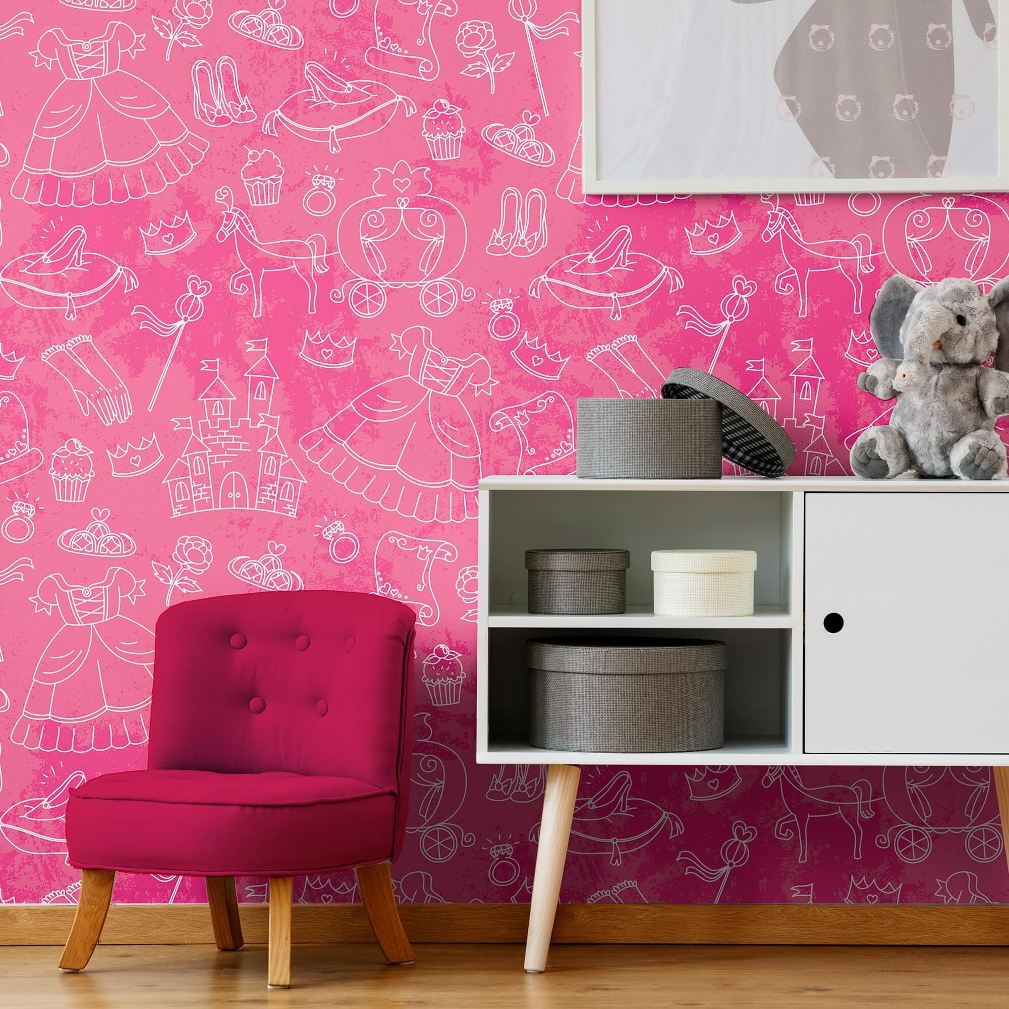 Pink Royalty Children's Peel and Stick Removable Wallpaper - Self-Adhesive Nursery Decor for Girls' Bedroom & Playroom