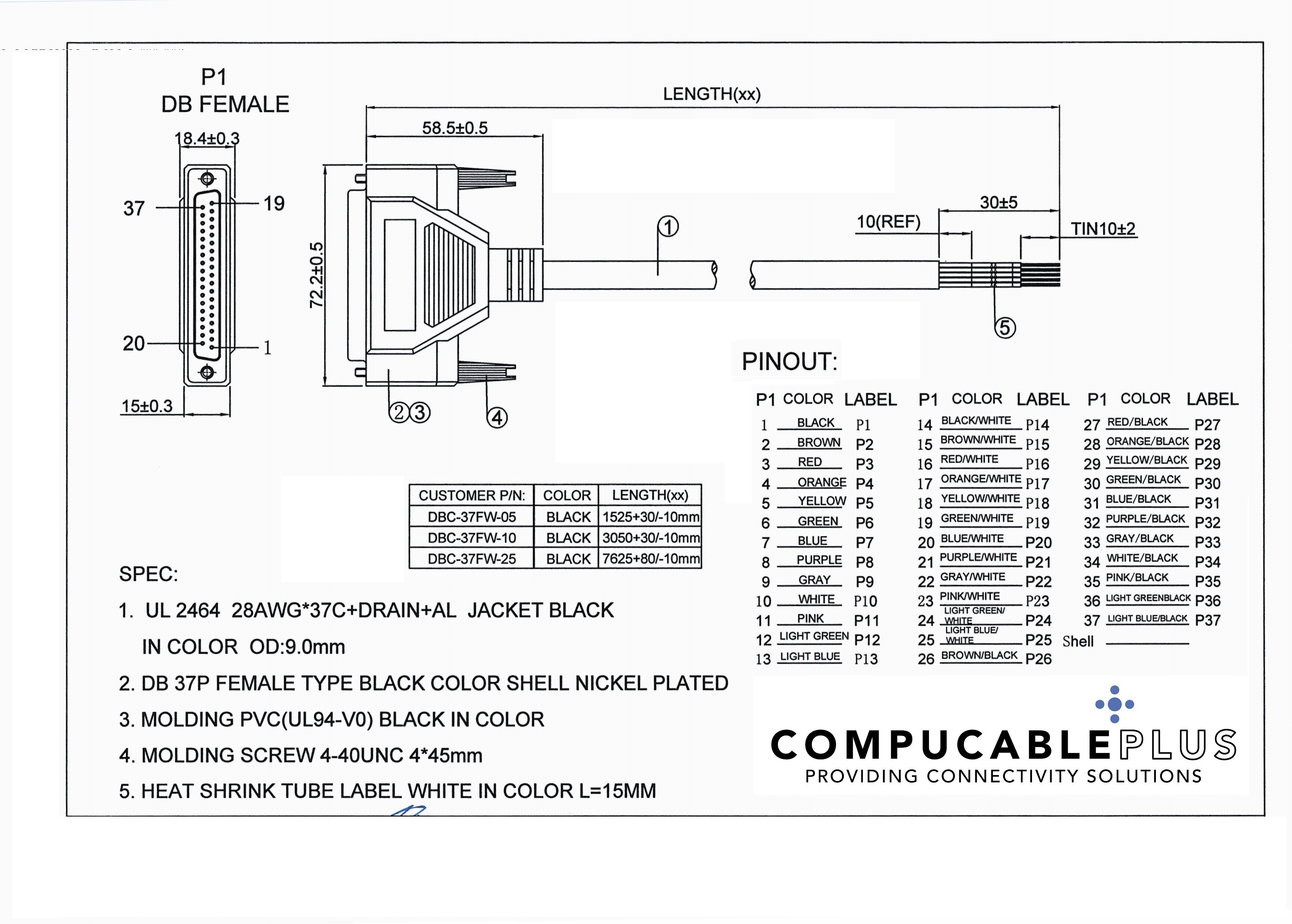 37 Pin RS232 Serial Cable Female to Female - 5/10/25 Feet Length Options - Durable DB37 Connector for Industrial Equipment, POS Systems & Server Communication