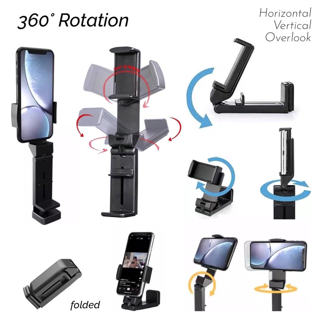 360° Rotating Airplane Phone Holder - Foldable Travel Phone Mount for Tray Table | Portable Flight Essentials for Men, Women & Kids | Perfect for In-Flight Entertainment, Work & Travel Accessories