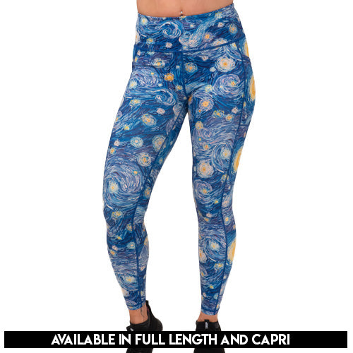Starry Night Print Leggings - High Waisted Yoga Pants for Women, Comfortable & Stretchy Workout Tights - Perfect for Yoga, Running, Gym & Lounge Wear