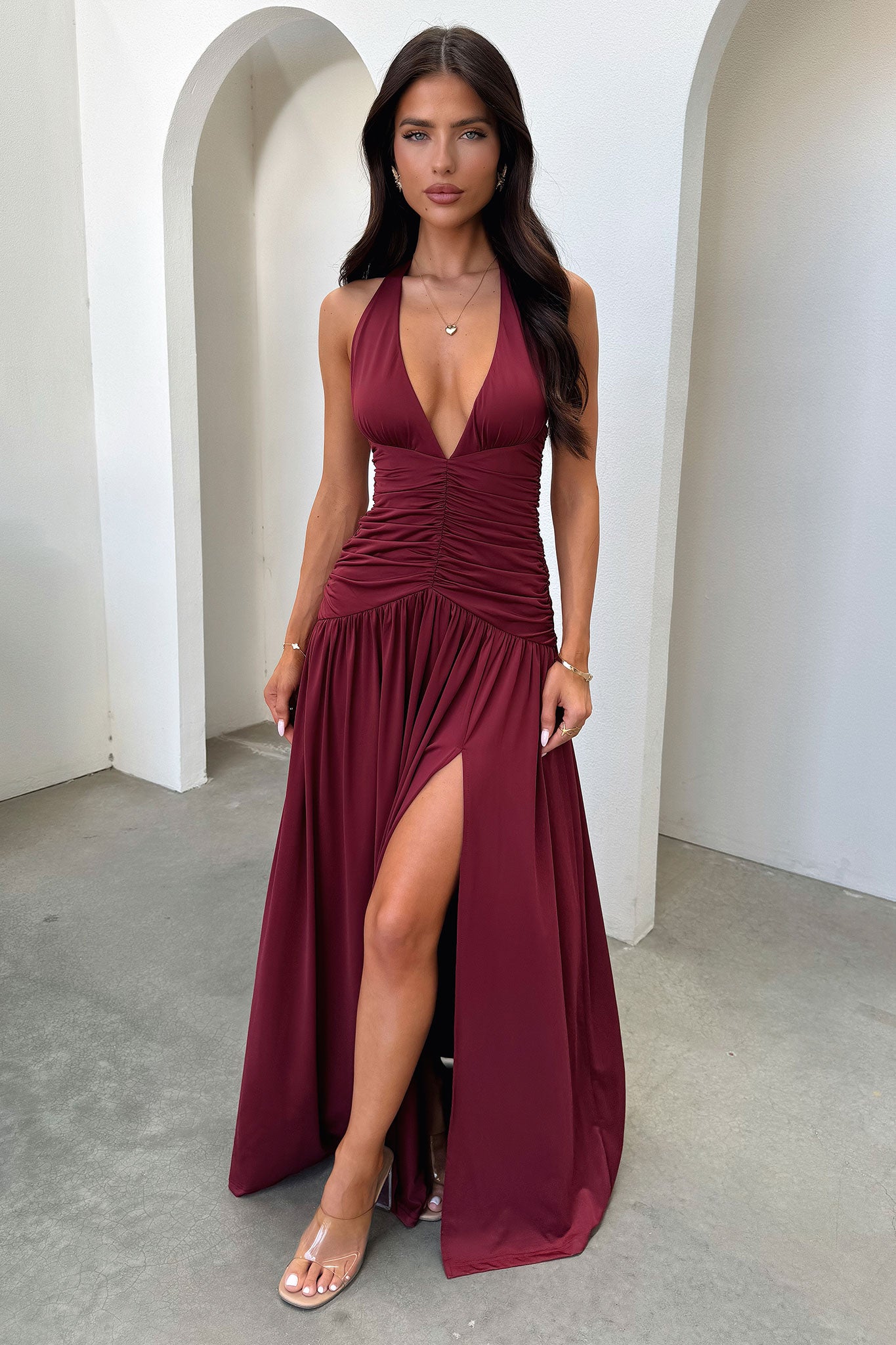 Ginevra Maxi Dress in Burgundy - Elegant Long Flowy Dress for Women, Perfect for Weddings, Parties & Summer Vacations