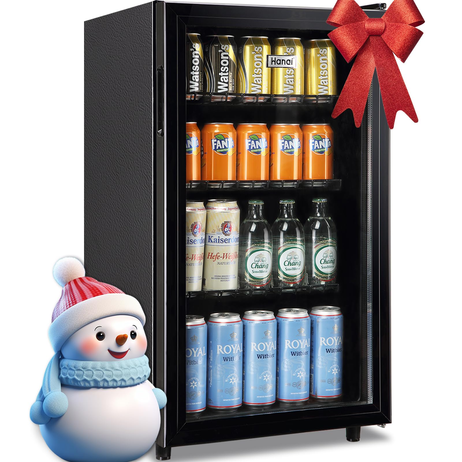 WANAI 125 Can Mini Fridge with Glass Door - Compact Beverage Cooler for Beer, Wine & Juice - Adjustable Shelves & LED Lighting - Perfect for Home, Office, Bar & Dorm Room Use