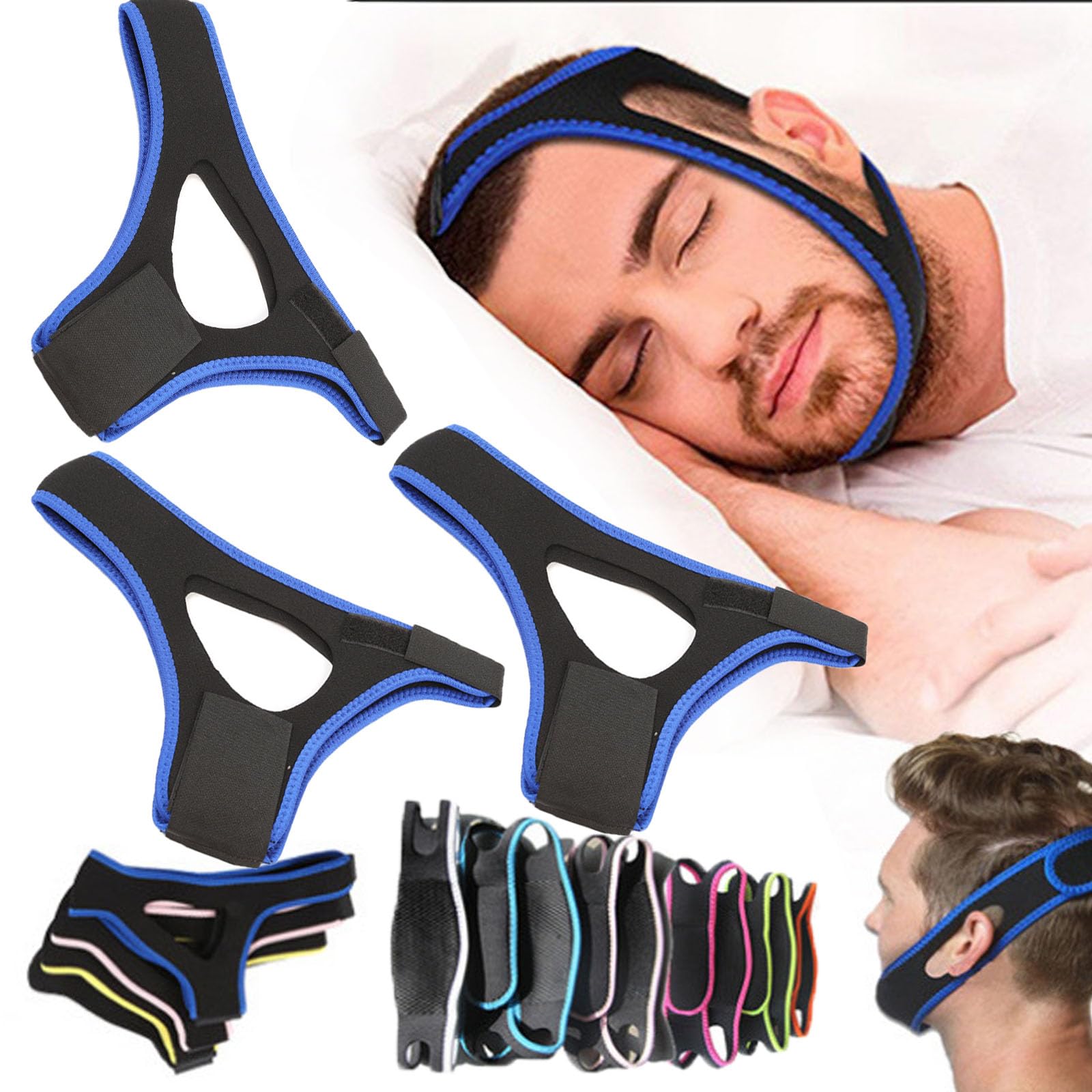 Veralabs Airflow Jaw Strap for Sleep Apnea Relief - 3PC Set (Blue) - Comfortable & Adjustable Snoring Solution for Men & Women - Ideal for Nighttime Use & Travel