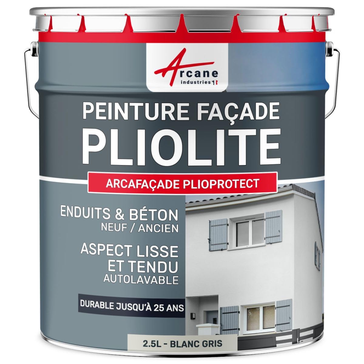 Pliolita Paint - ARCAFAÇADE PLIOPROTECT - 2.5L (Covers ~20m² per Coat) - Light Gray White - RAL 9002 - ARCANE INDUSTRIES - Exterior Wall Protection for Homes & Commercial Buildings